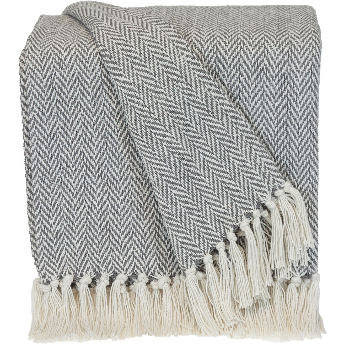 Handloomed Light Gray Cotton Throw Blanket with Tassels
