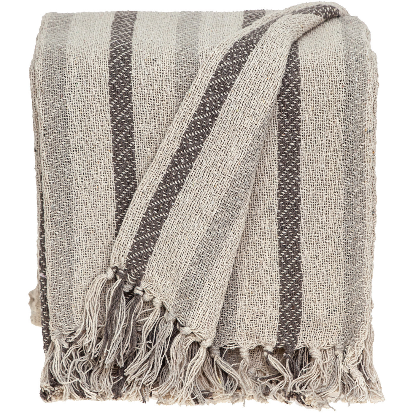Beige and Taupe Woven Handloom Throw Blanket with Tassels