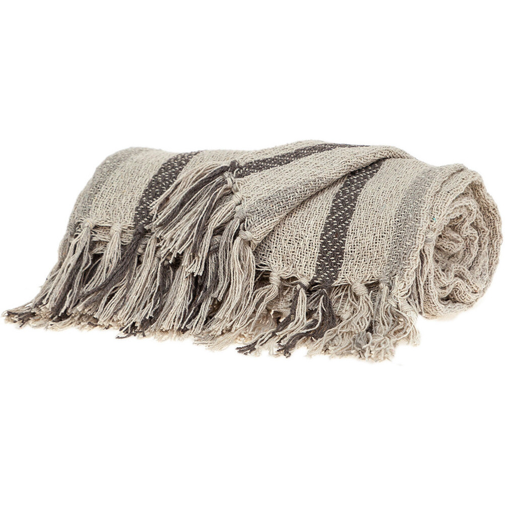 Beige and Taupe Woven Handloom Throw Blanket with Tassels
