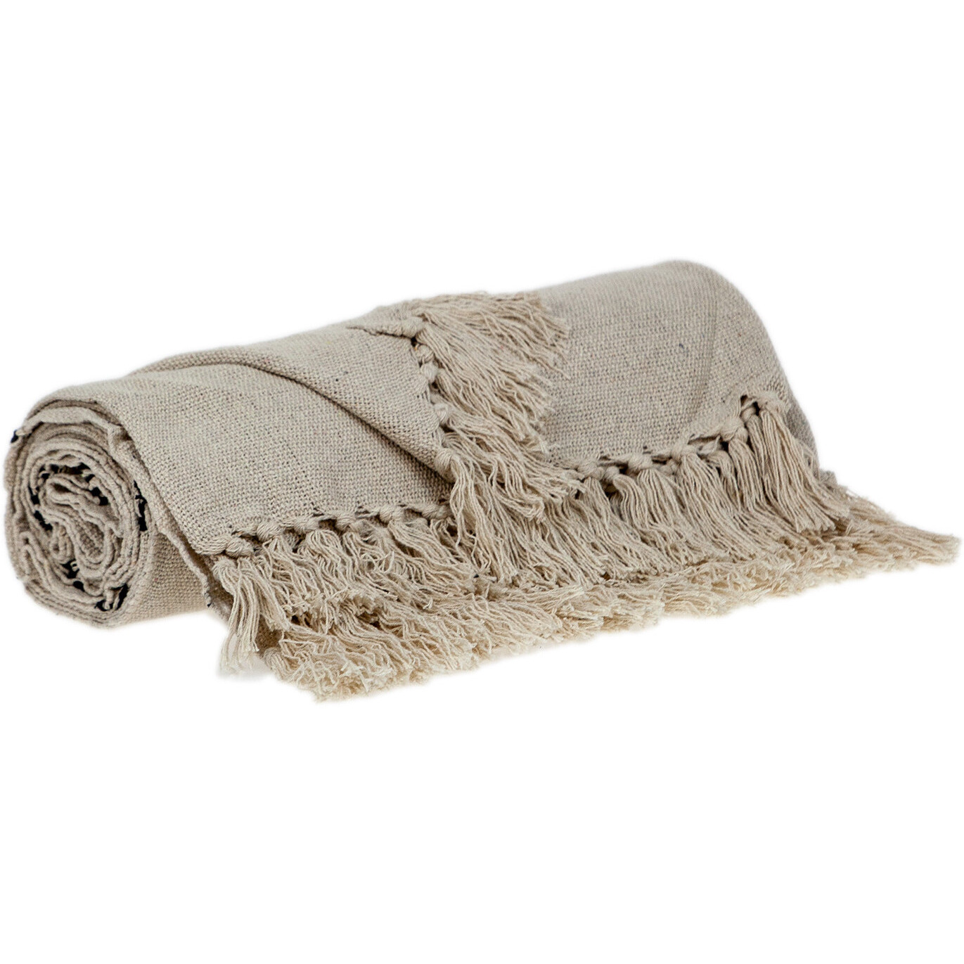 Classic Beige Woven Handloom Throw Blanket with Tassels