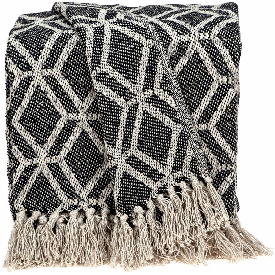 Grey and Beige Handloom Geometric Woven Throw Blanket