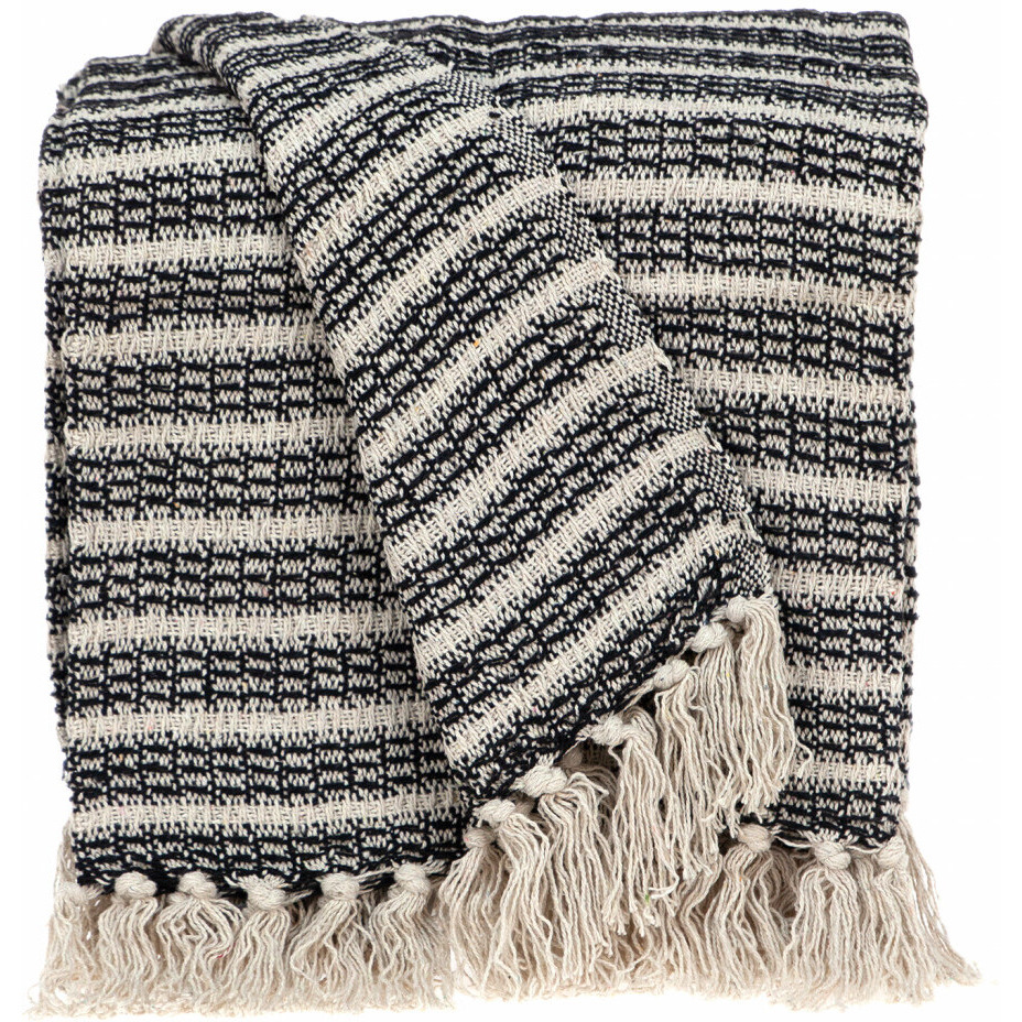 Black and Beige Striped Woven Handloom Throw Blanket