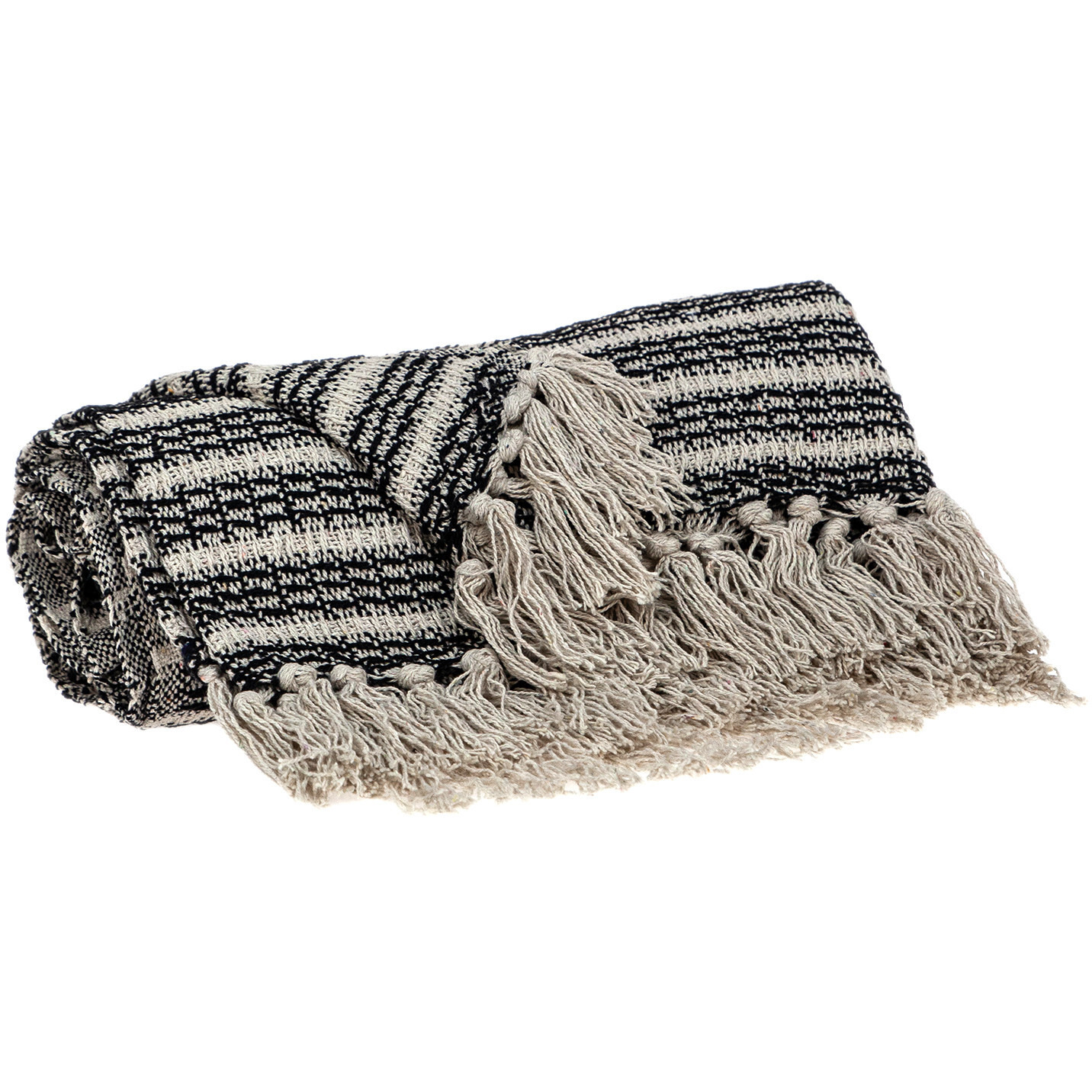 Black and Beige Striped Woven Handloom Throw Blanket