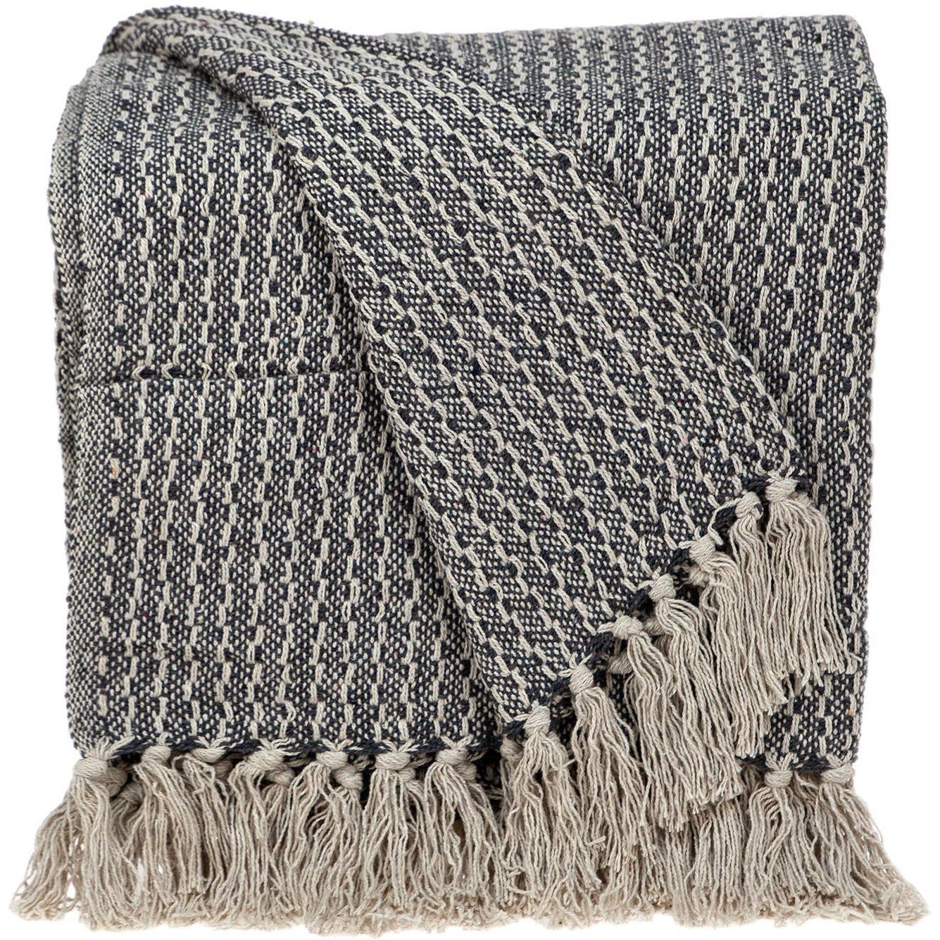 Beige and Black Transitional Woven Handloom Throw Blanket