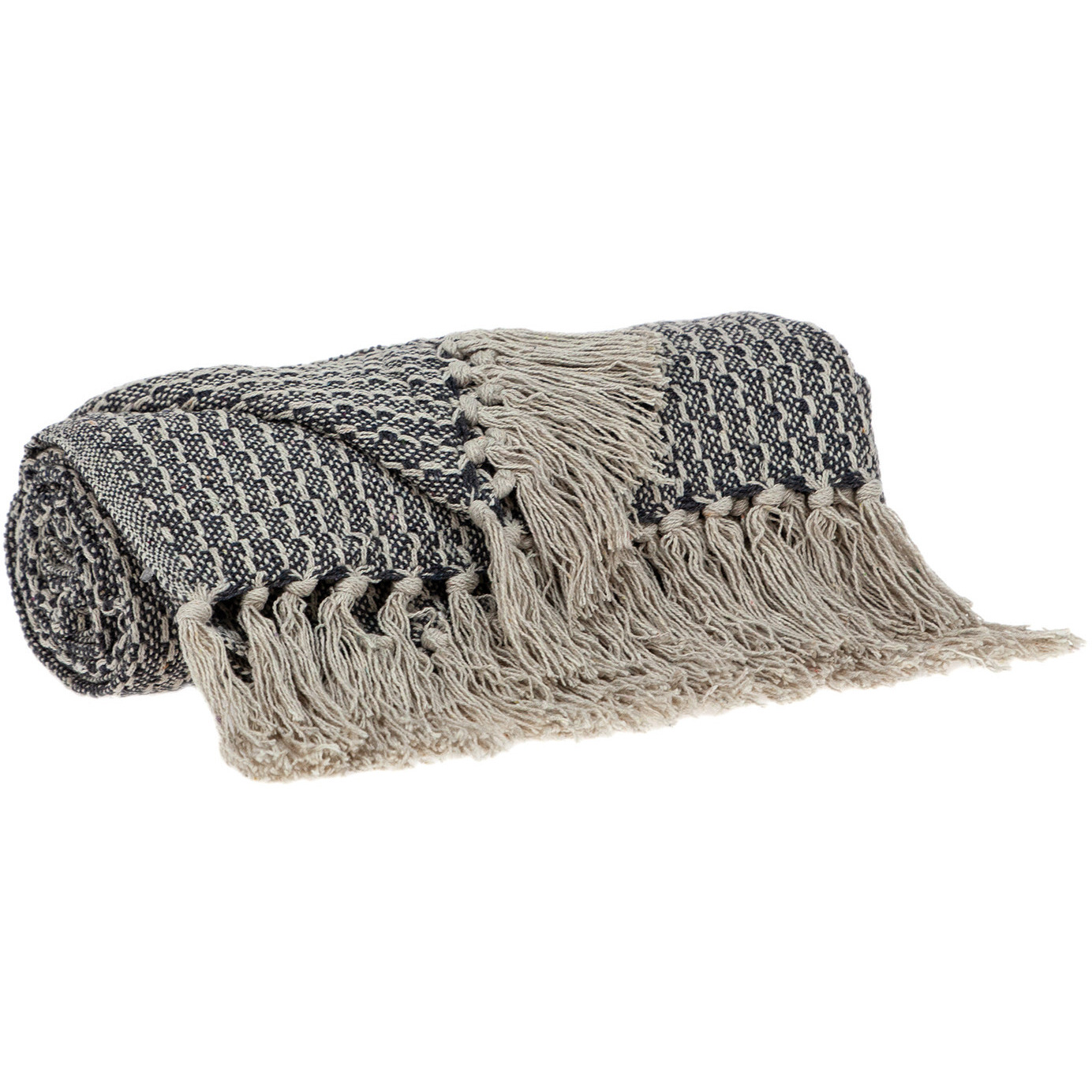 Beige and Black Transitional Woven Handloom Throw Blanket