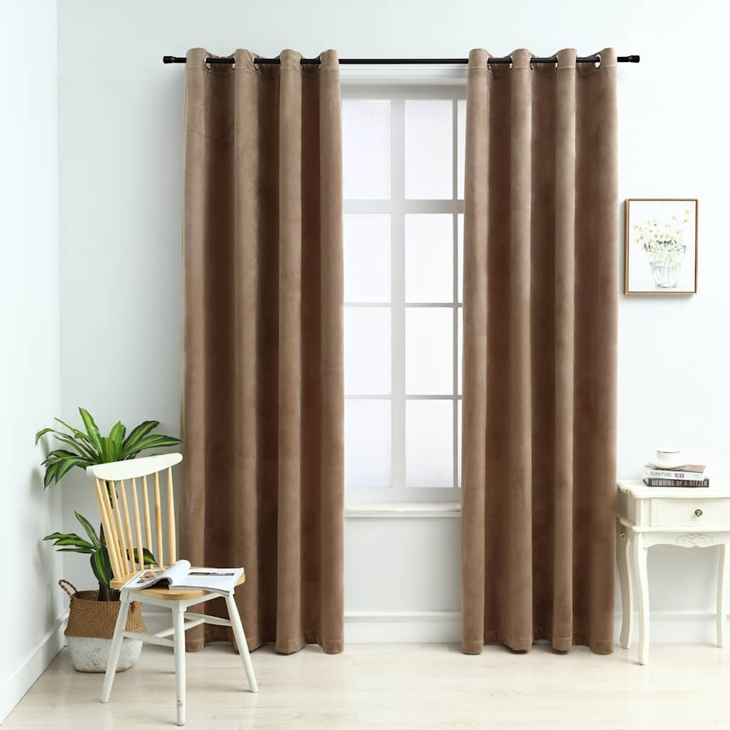 vidaXL Blackout Curtains with Rings 2 pcs Beige 54&quotx63" Velvet