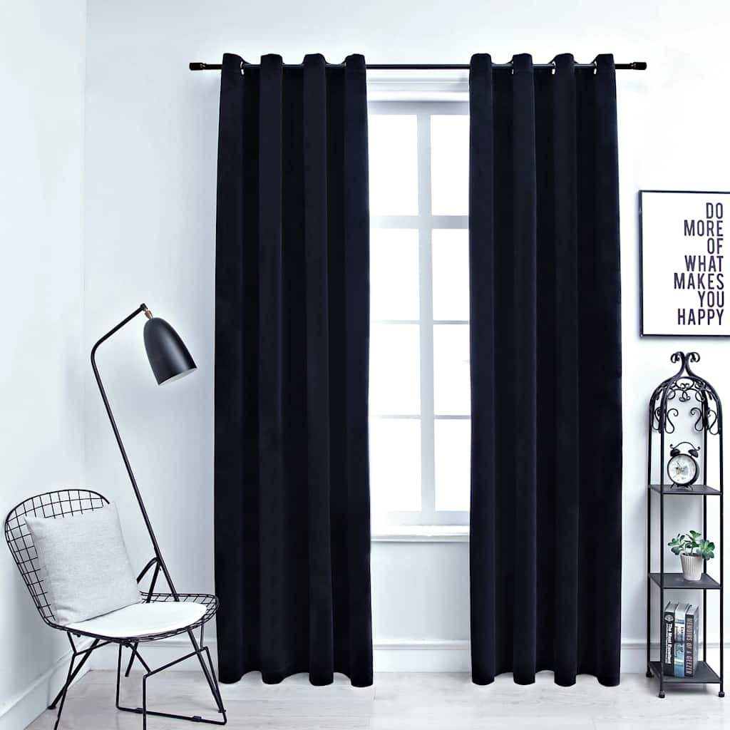 vidaXL Blackout Curtains with Rings 2 pcs Black 54&quotx63" Velvet