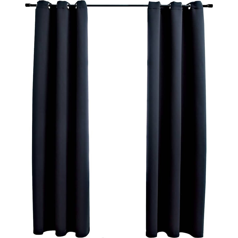 vidaXL Blackout Curtains with Rings 2 pcs Black 37&quotx63" Fabric