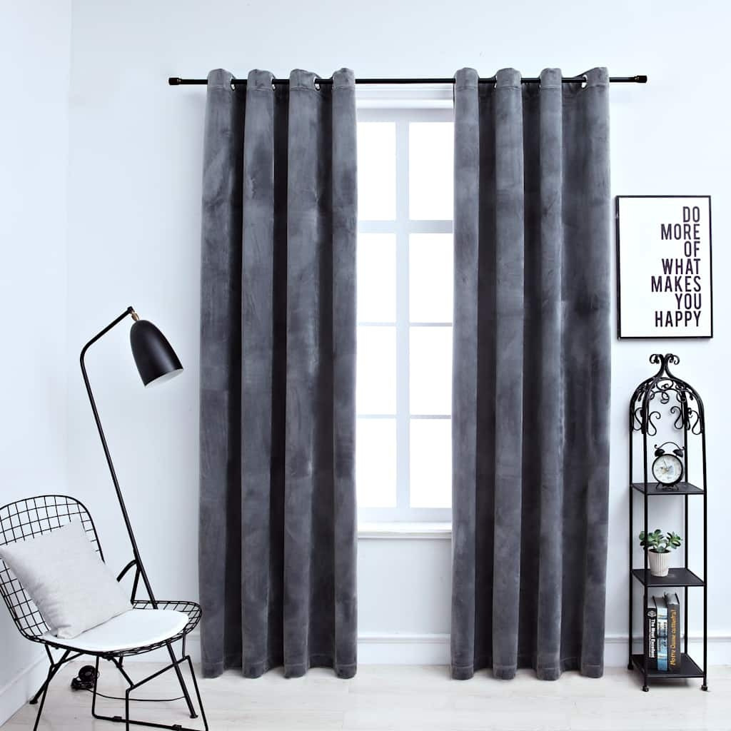 vidaXL Blackout Curtains with Rings 2 pcs Anthracite 54&quotx84" Velvet