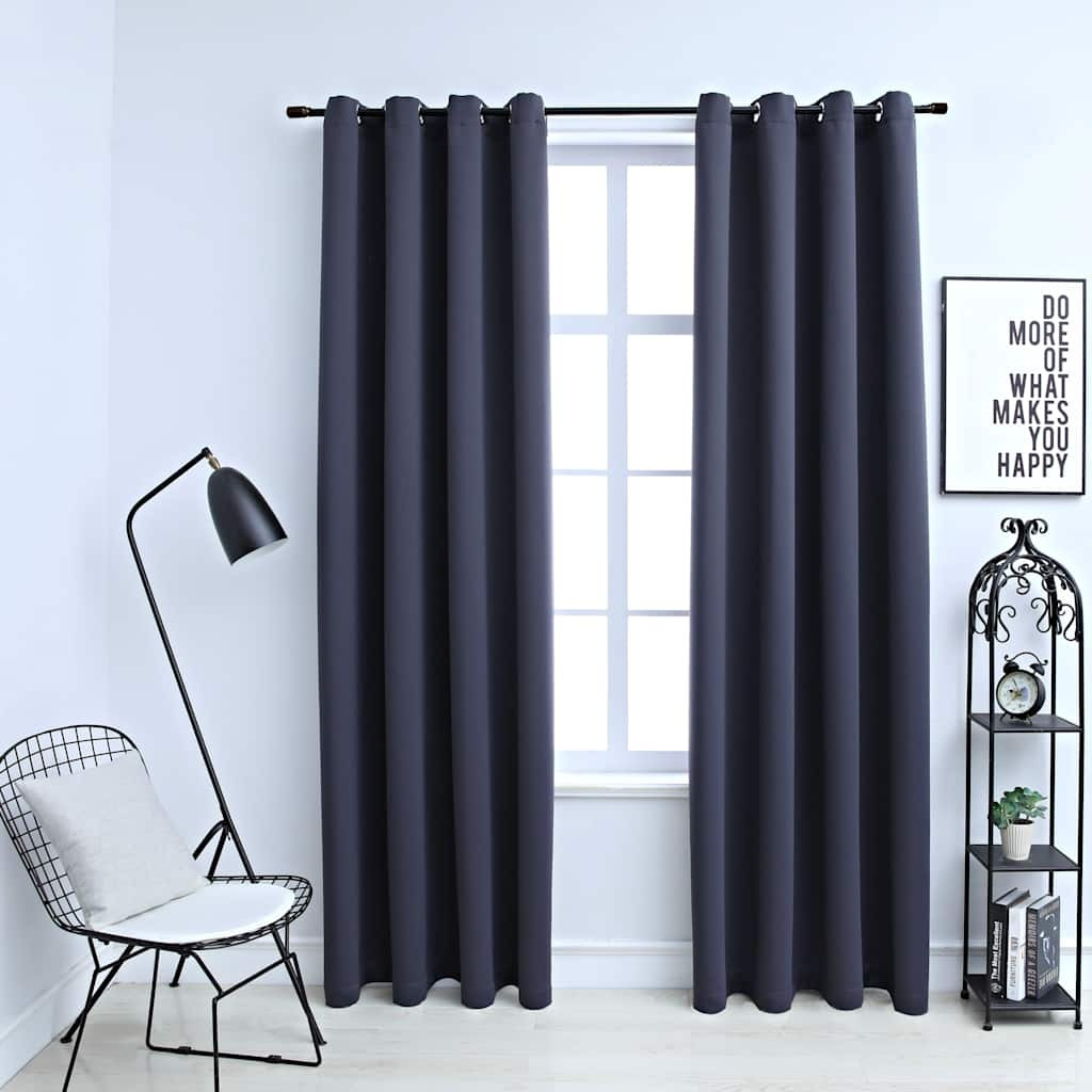 vidaXL Blackout Curtains with Rings 2 pcs Anthracite 54&quotx84" Fabric