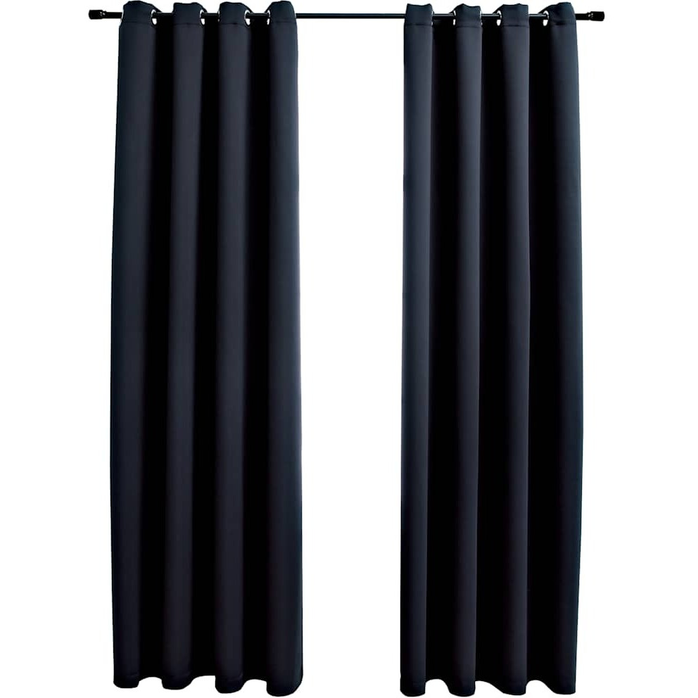 vidaXL Blackout Curtains with Rings 2 pcs Black 54&quotx95" Fabric