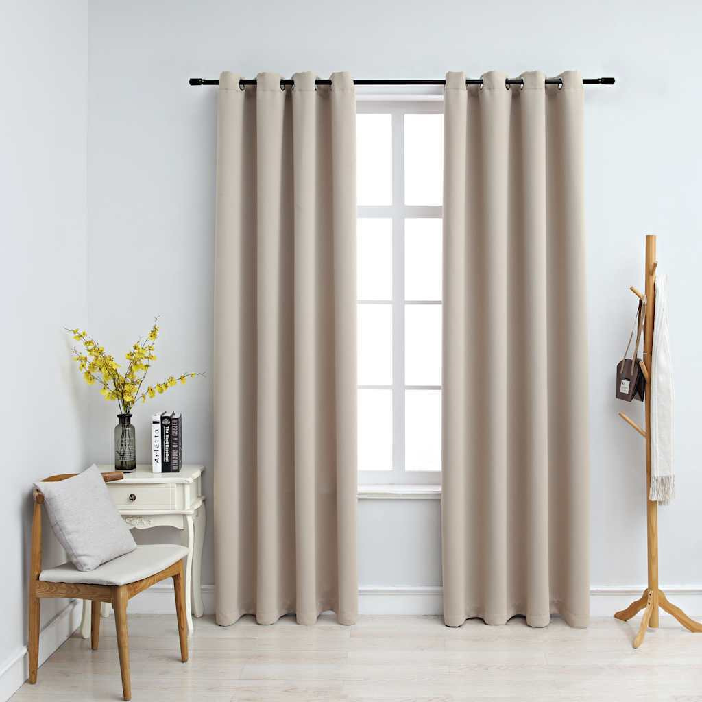 vidaXL Blackout Curtains with Rings 2 pcs Beige 54&quotx95" Fabric