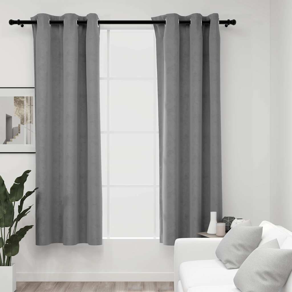 vidaXL Blackout Curtains with Rings 2 pcs Gray 37&quotx84" Velvet