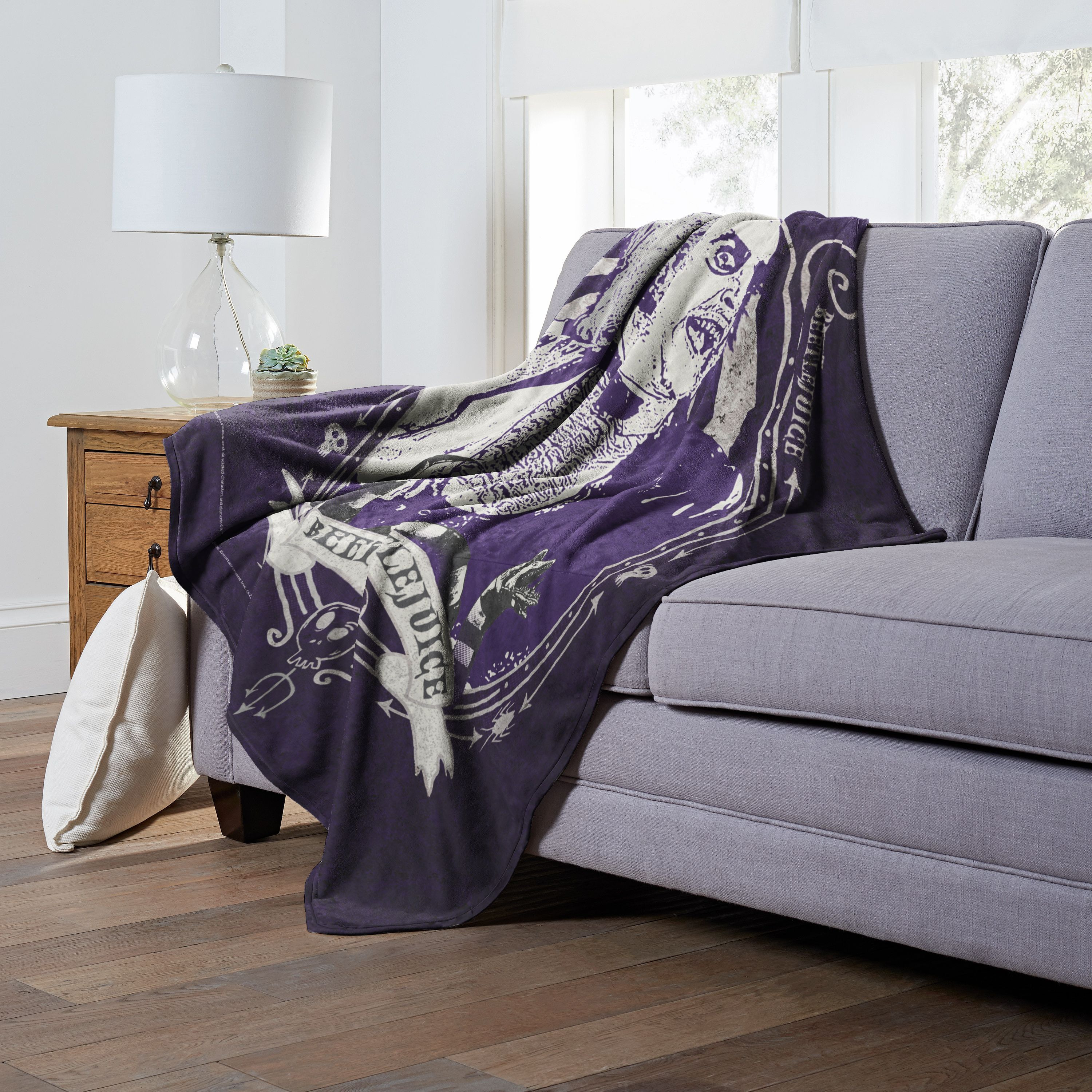 Beetlejuice Silk Touch Throw Blanket, 50 x 60, Purple Beetle(D0102H21QHU)