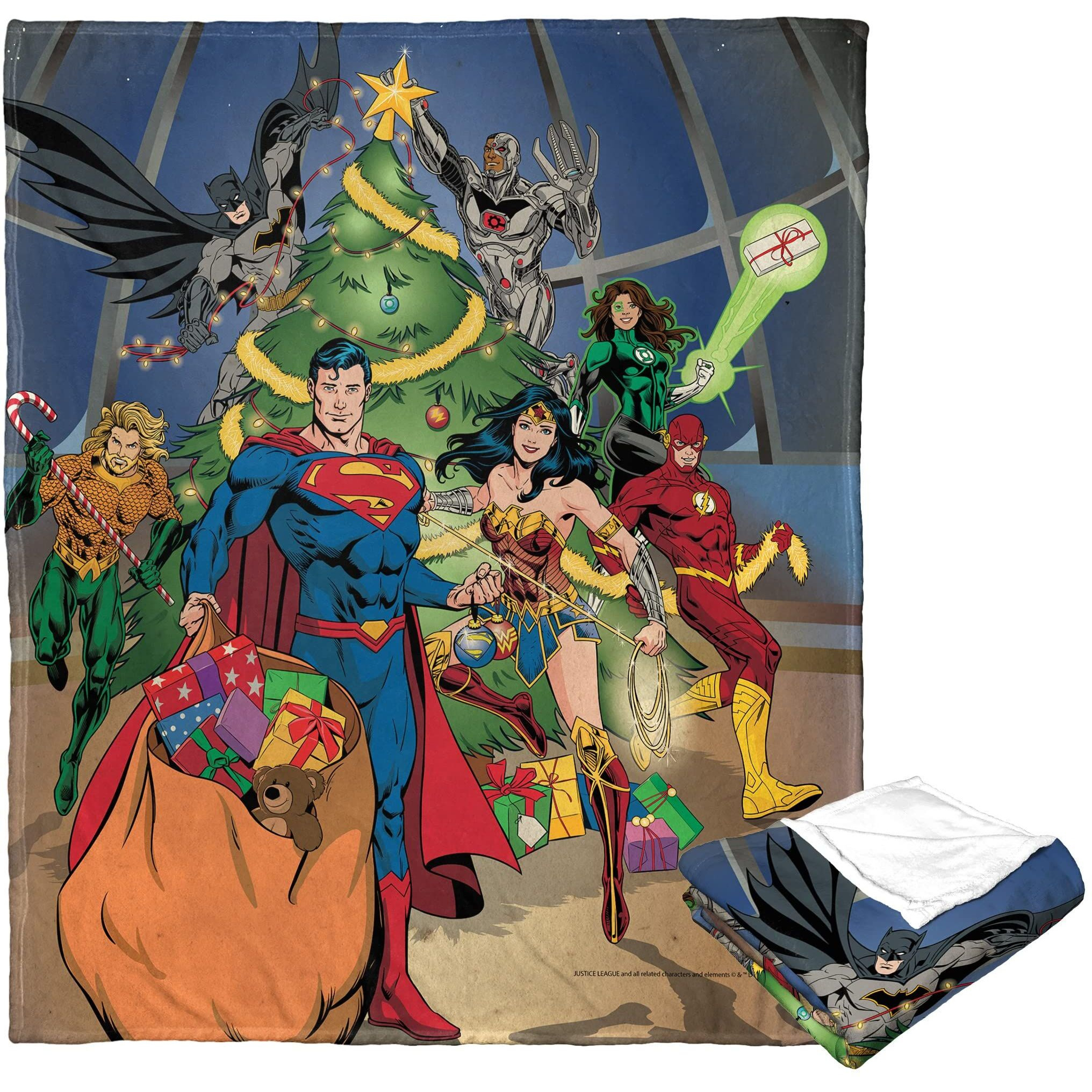 Dc comics Justice League Silk Touch Throw Blanket, 50 x 60, Holiday Team Work(D0102H21LZg)