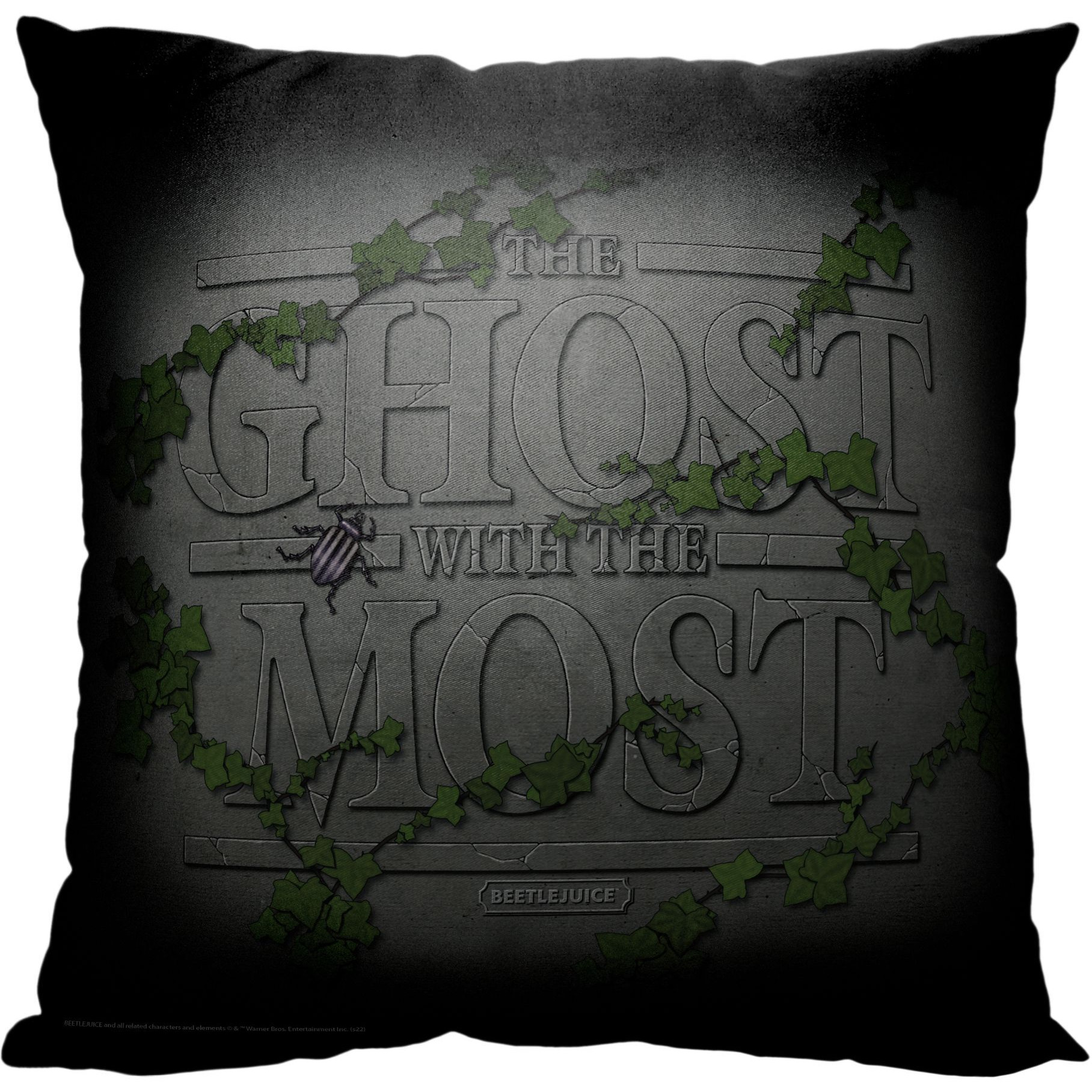 WB-Beetlejuice, Ghostly Gravestone, Printed Throw Pillow, 18&quotx18"
