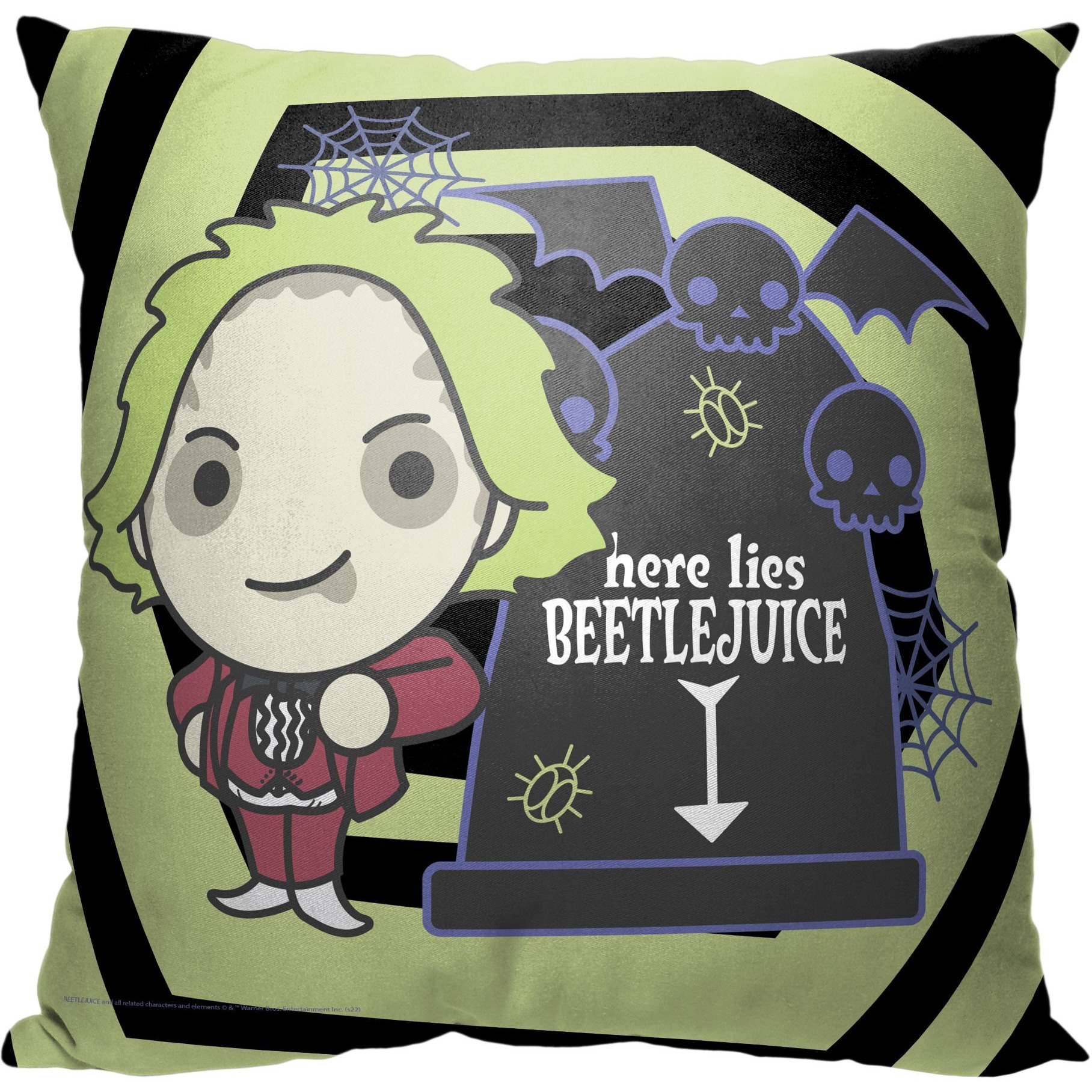 WB-Beetlejuice, Beetlejuice Grave Printed Throw Pillow 18&quotx18"