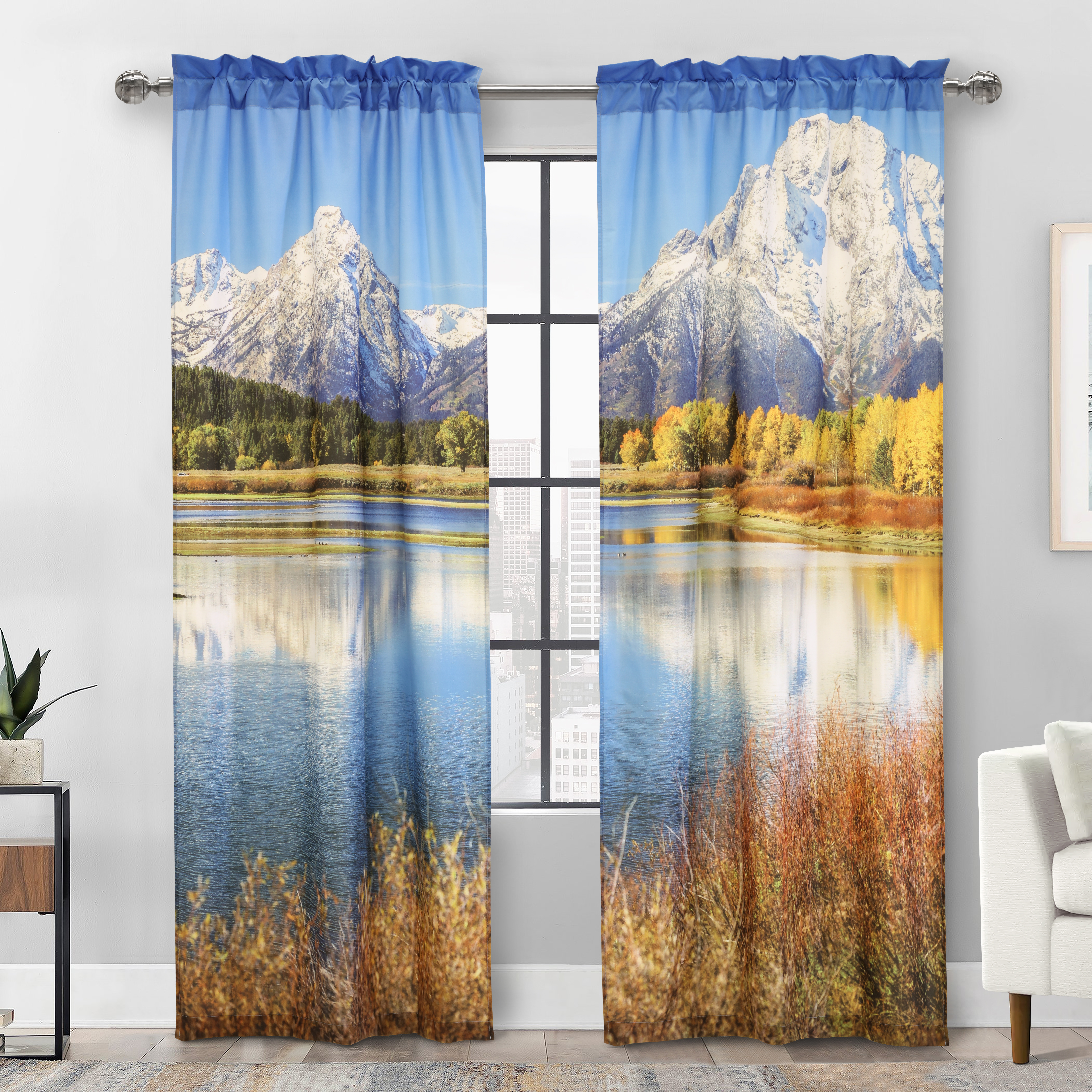 Mountains Photo Real Pole Top Curtain Pair each Panel 38 x 84 in Multi