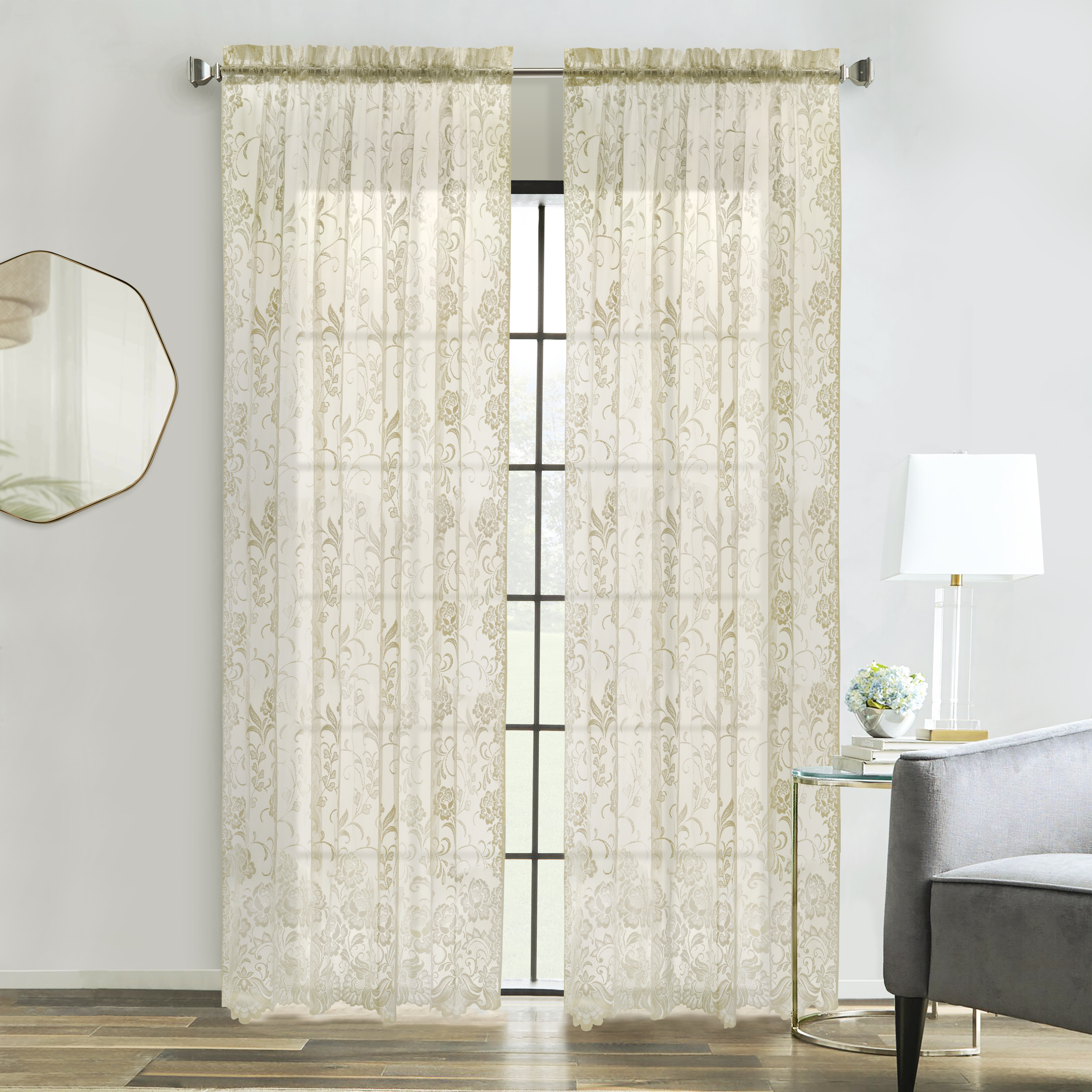 Limoges Sheer Rod Pocket Curtain Panel 55 x 63 in Ivory