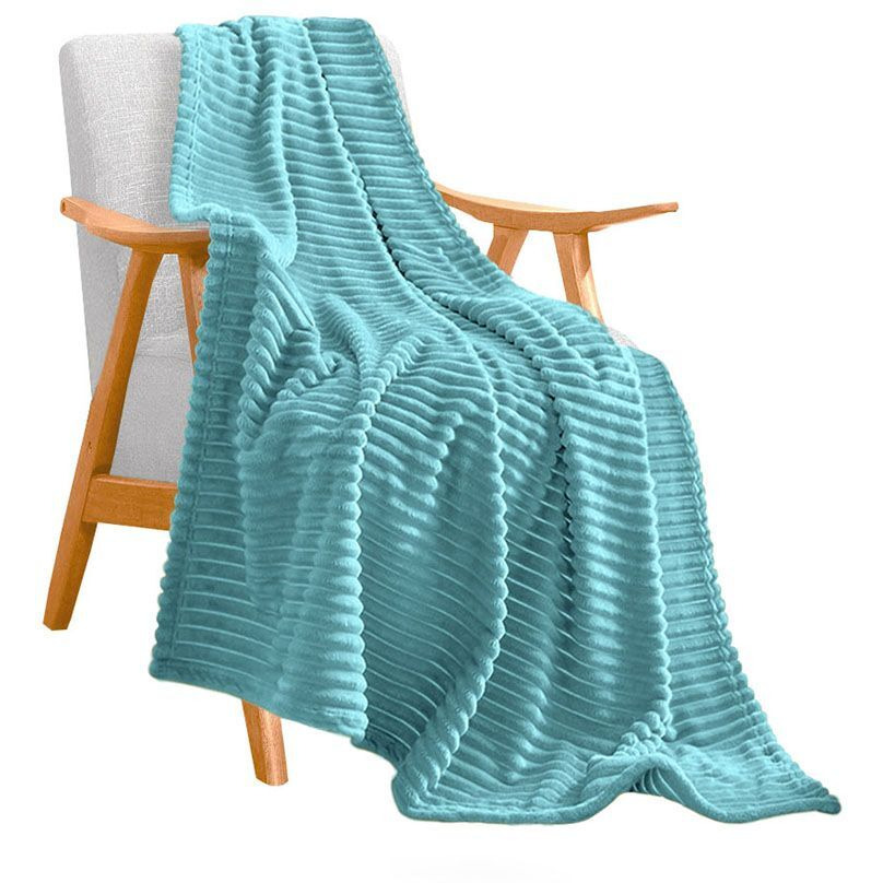 SOGA Sky Blue Throw Blanket Warm Cozy Striped Pattern Thin Flannel Coverlet Fleece Bed Sofa Comforter