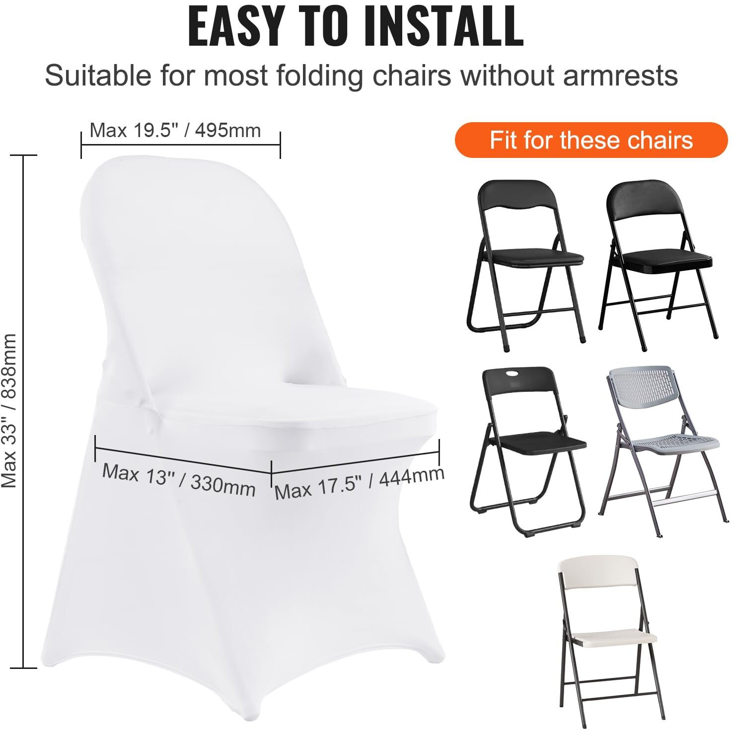 VEVOR White Stretch Spandex Chair Covers - 12 PCS, Folding Kitchen Chairs Cover, Universal Washable Slipcovers Protector, Removable Chair Seat Covers, for Wedding Party Dining Room Banquet Event