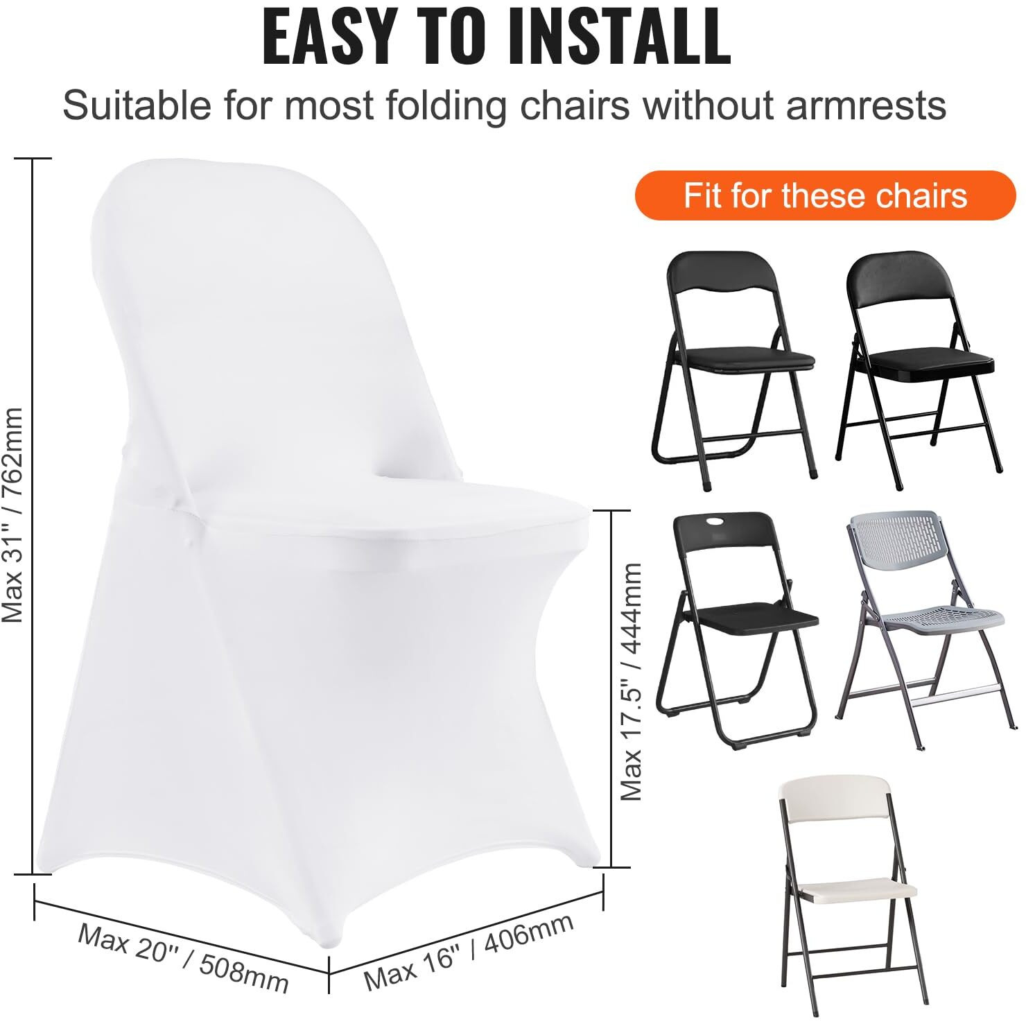 VEVOR White Stretch Spandex Chair Covers - 30 PCS, Folding Kitchen Chairs Cover, Universal Washable Slipcovers Protector, Removable Chair Seat Covers, for Wedding Party Dining Room Banquet Event
