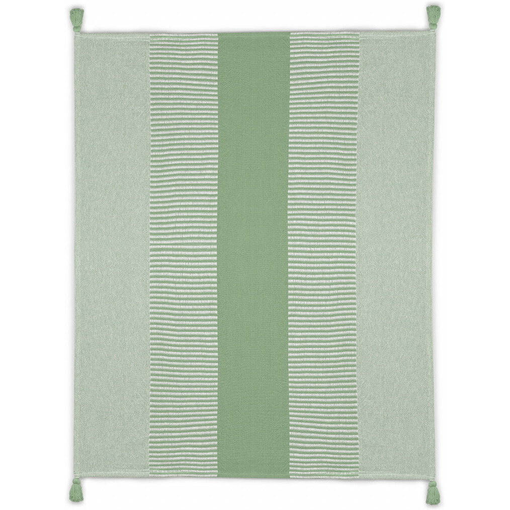 green Woven cotton Striped Throw Blanket