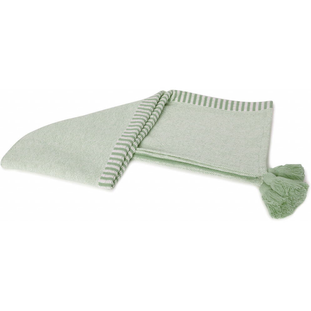 green Woven cotton Striped Throw Blanket