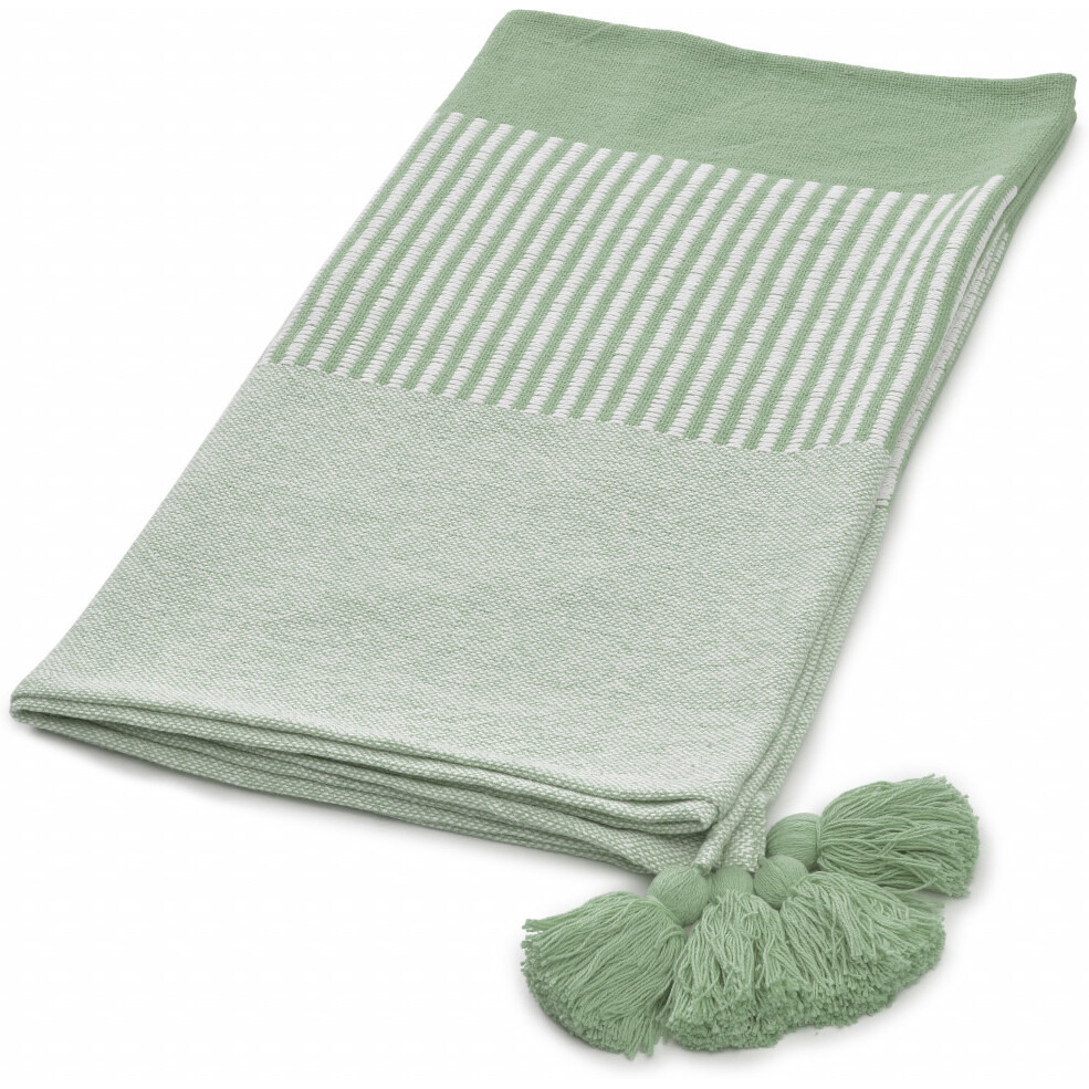green Woven cotton Striped Throw Blanket