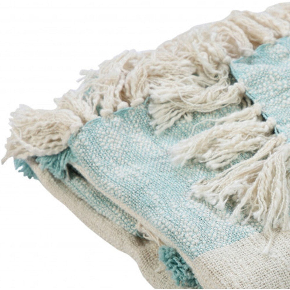 Blue and White Woven cotton checkered Throw Blanket