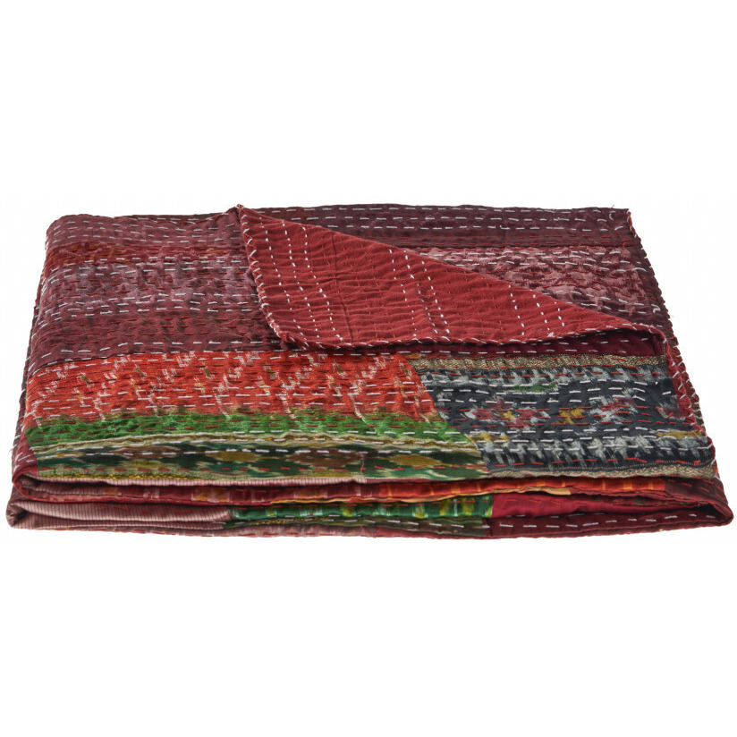 Red Knitted Silk Patchwork Throw Blanket