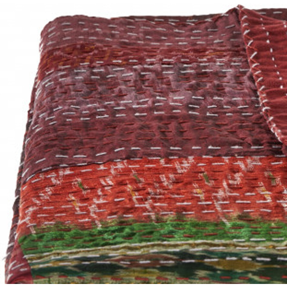 Red Knitted Silk Patchwork Throw Blanket
