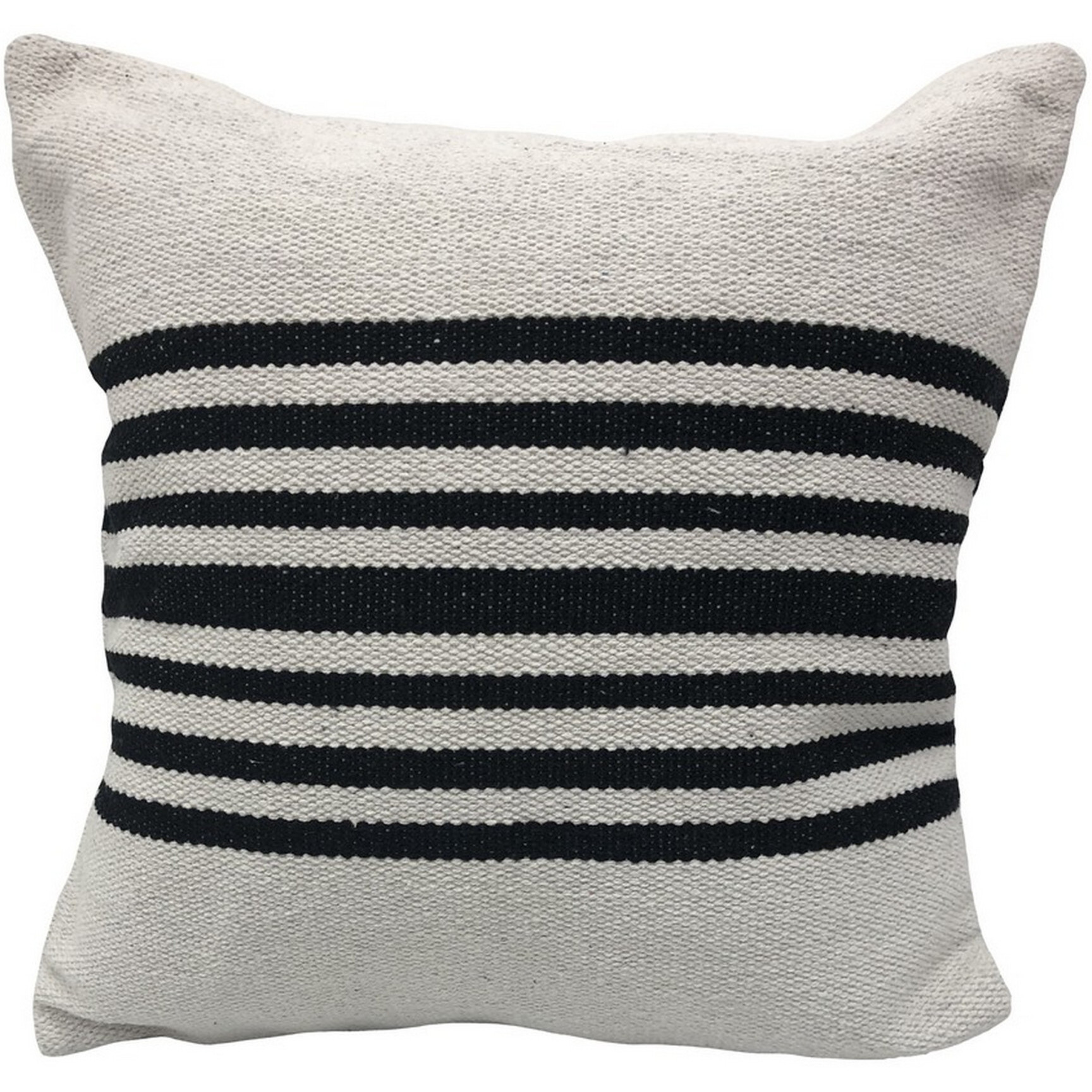 22 X 22 Black and White Striped cotton Zippered Pillow