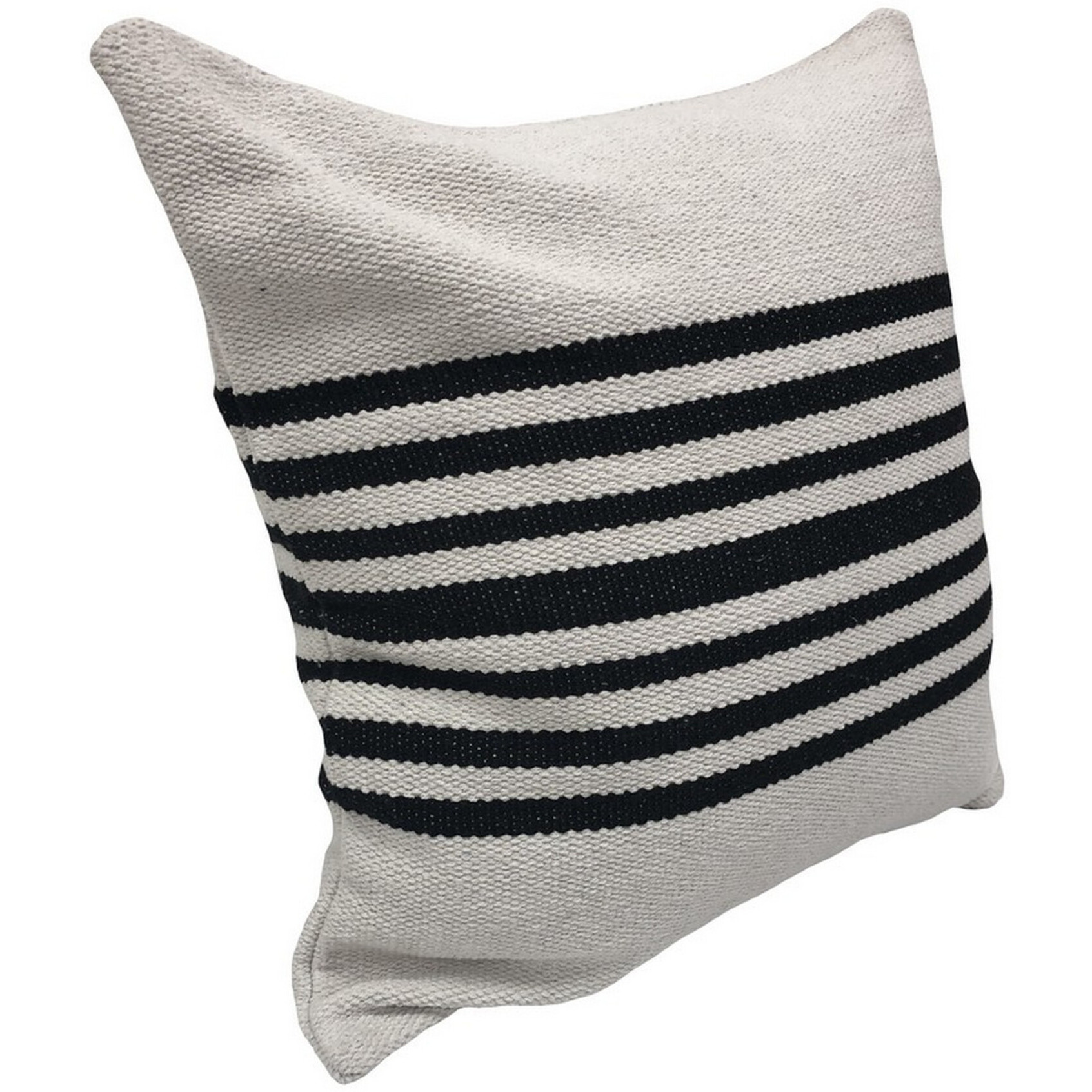 22 X 22 Black and White Striped cotton Zippered Pillow