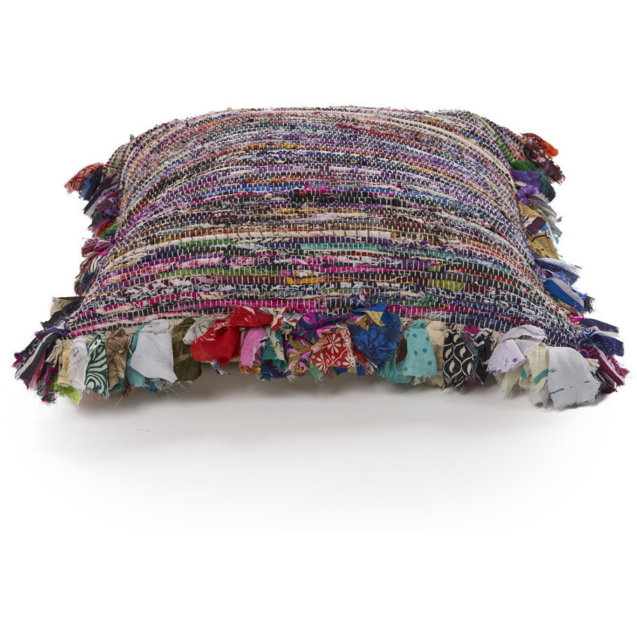 26 X 26 Blue and Red Weave Zippered Pillow With Fringe