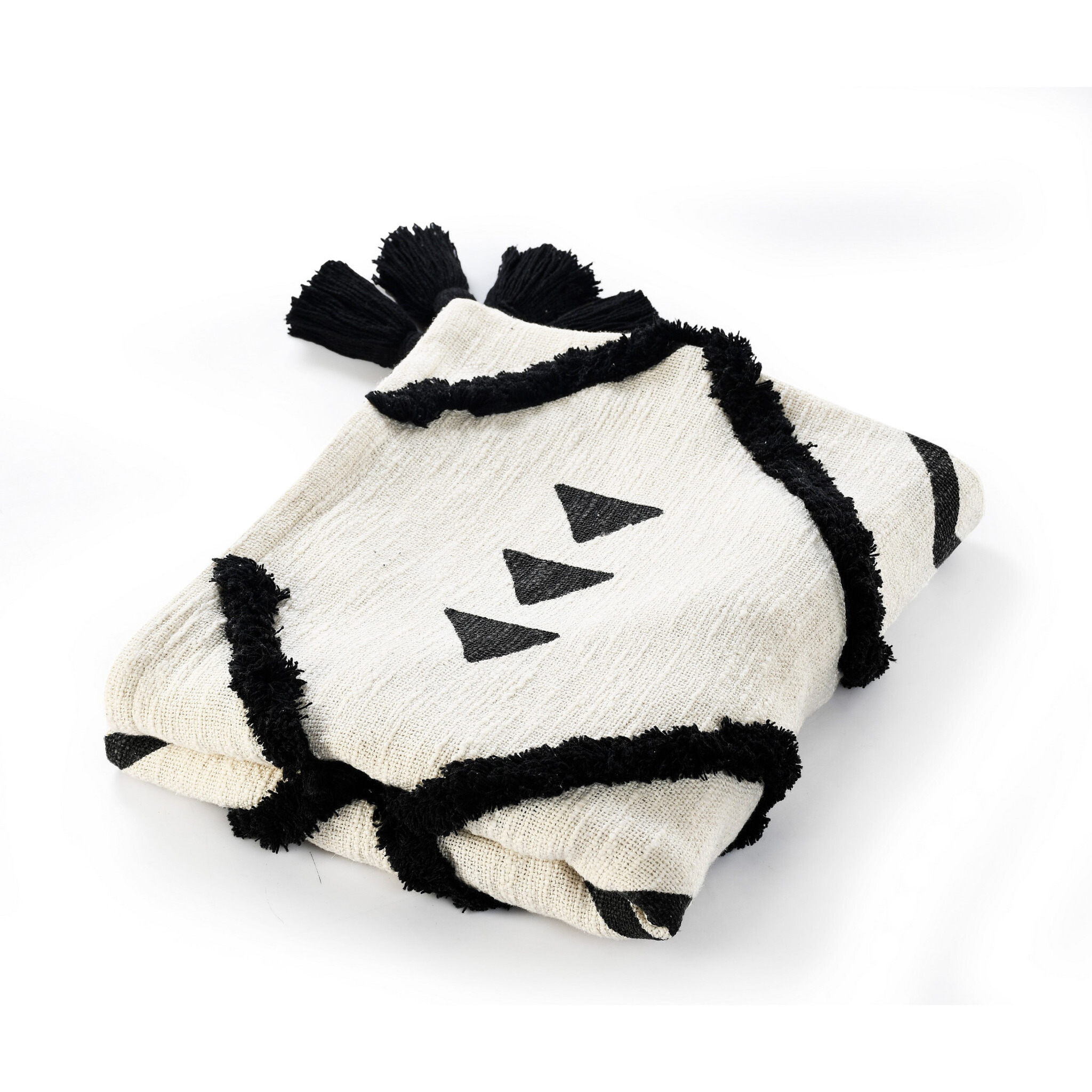 Black and White Woven cotton geometric Throw Blanket