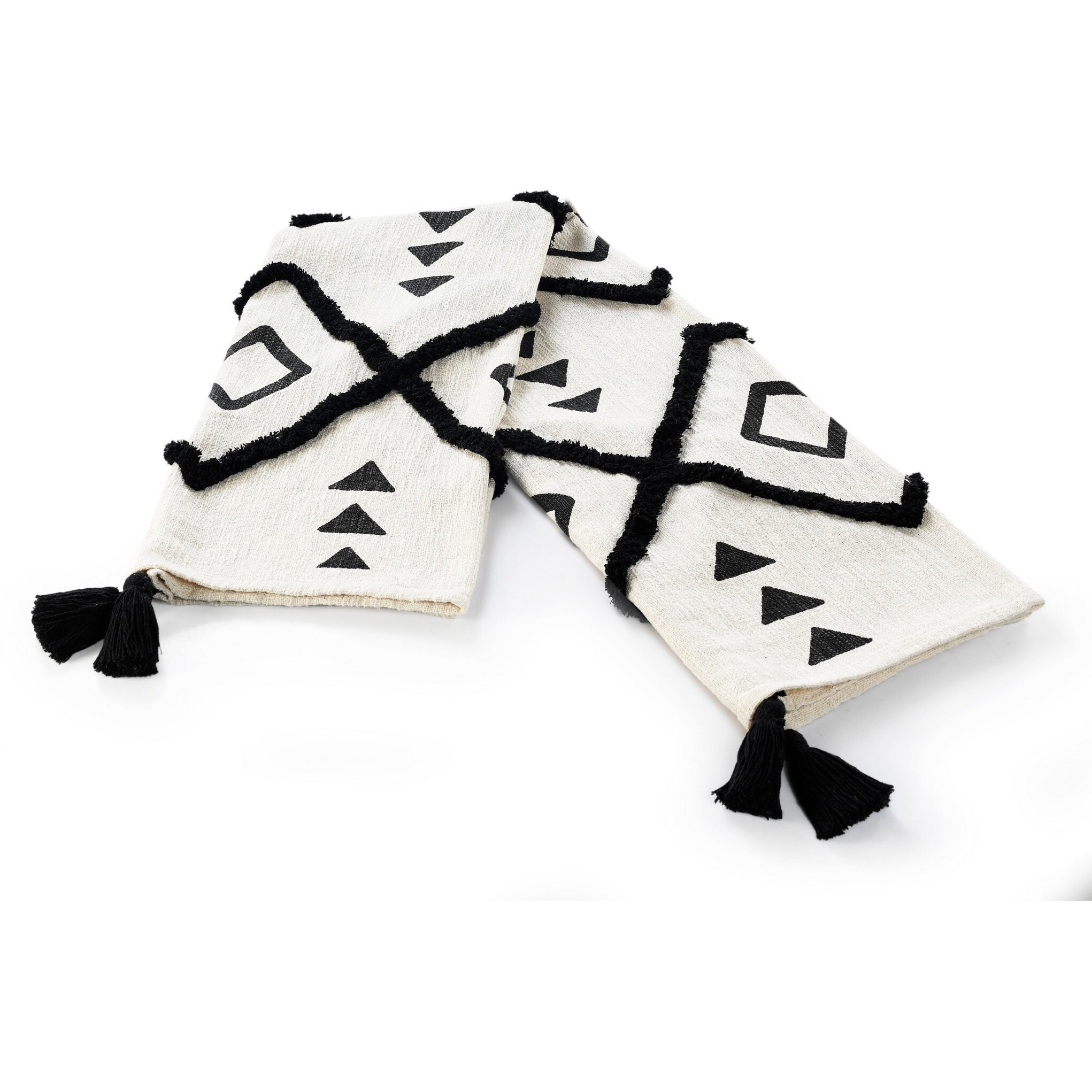 Black and White Woven cotton geometric Throw Blanket
