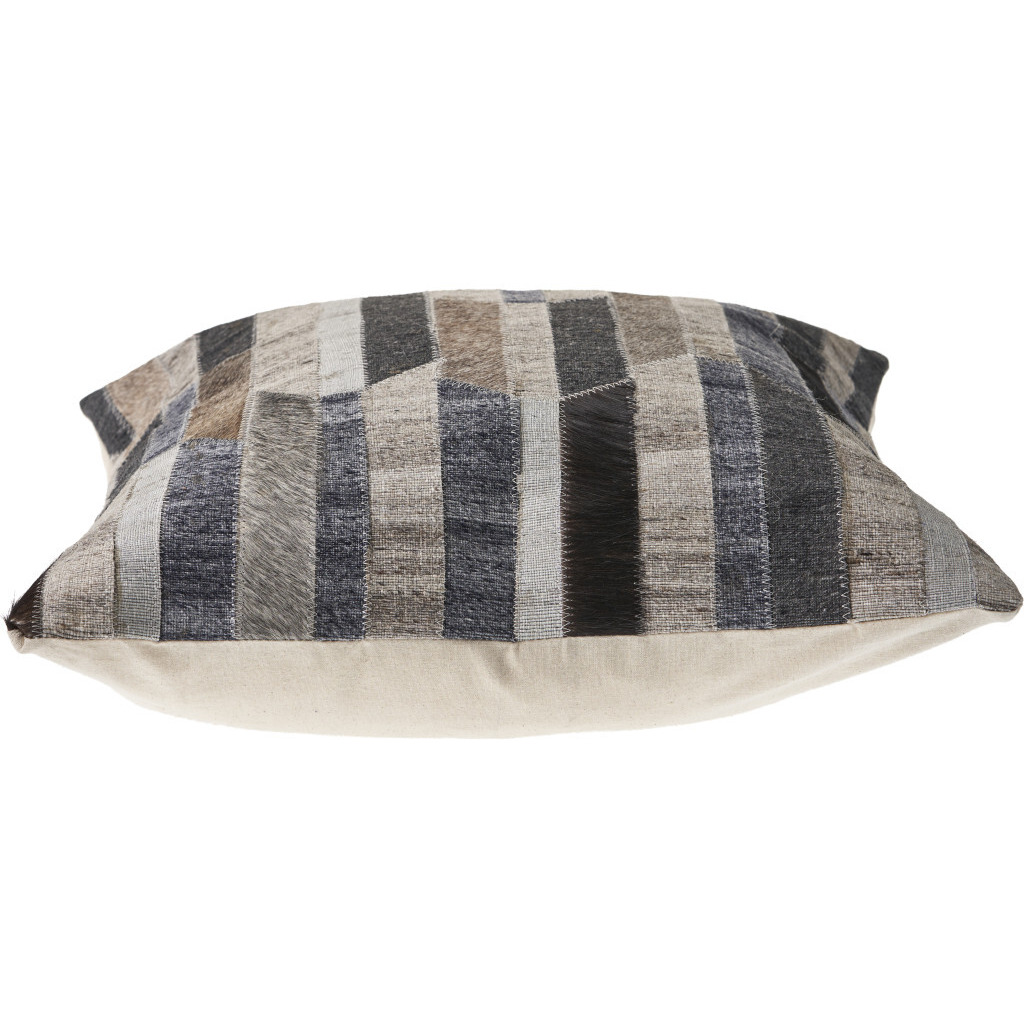 20 X 20 Beige and gray Striped Faux Leather Zippered Pillow