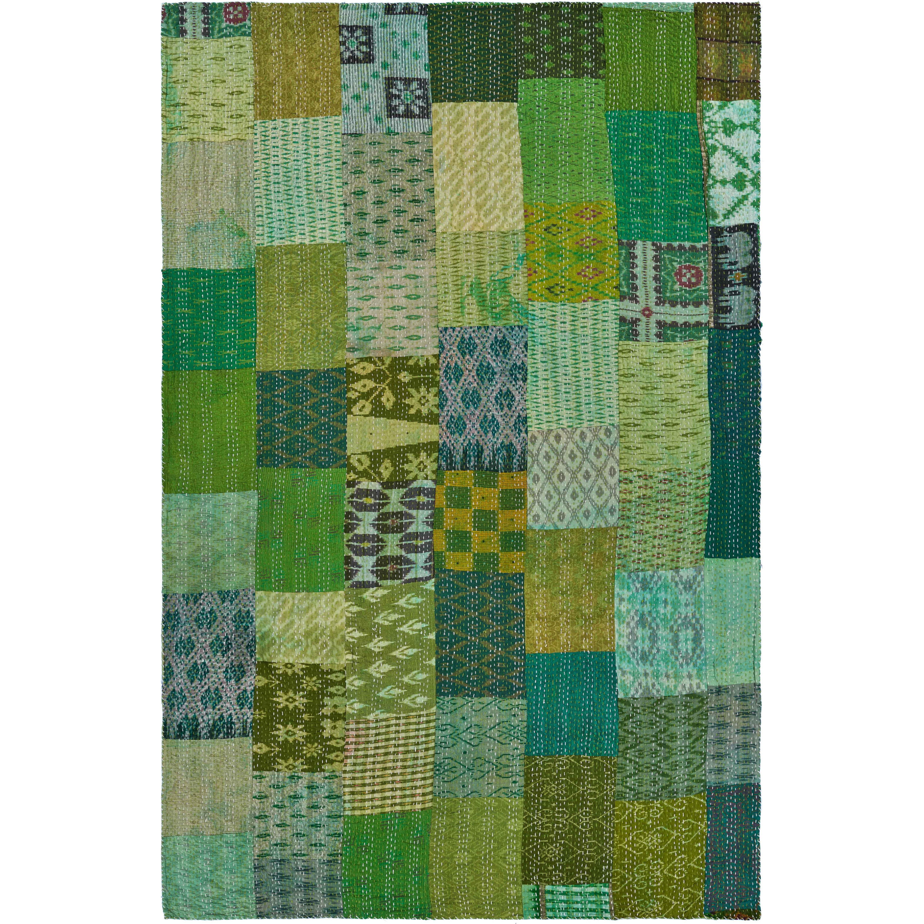 green Knitted Silk Patchwork Throw Blanket