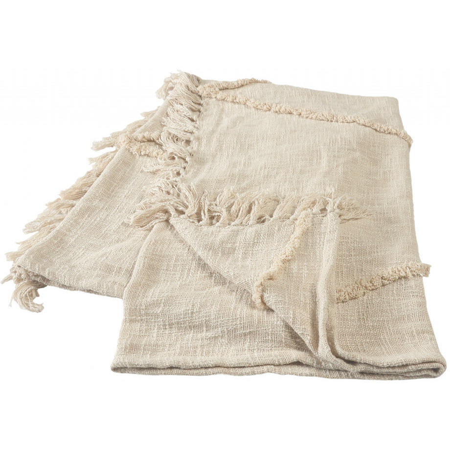 cream Woven cotton Solid color Throw Blanket