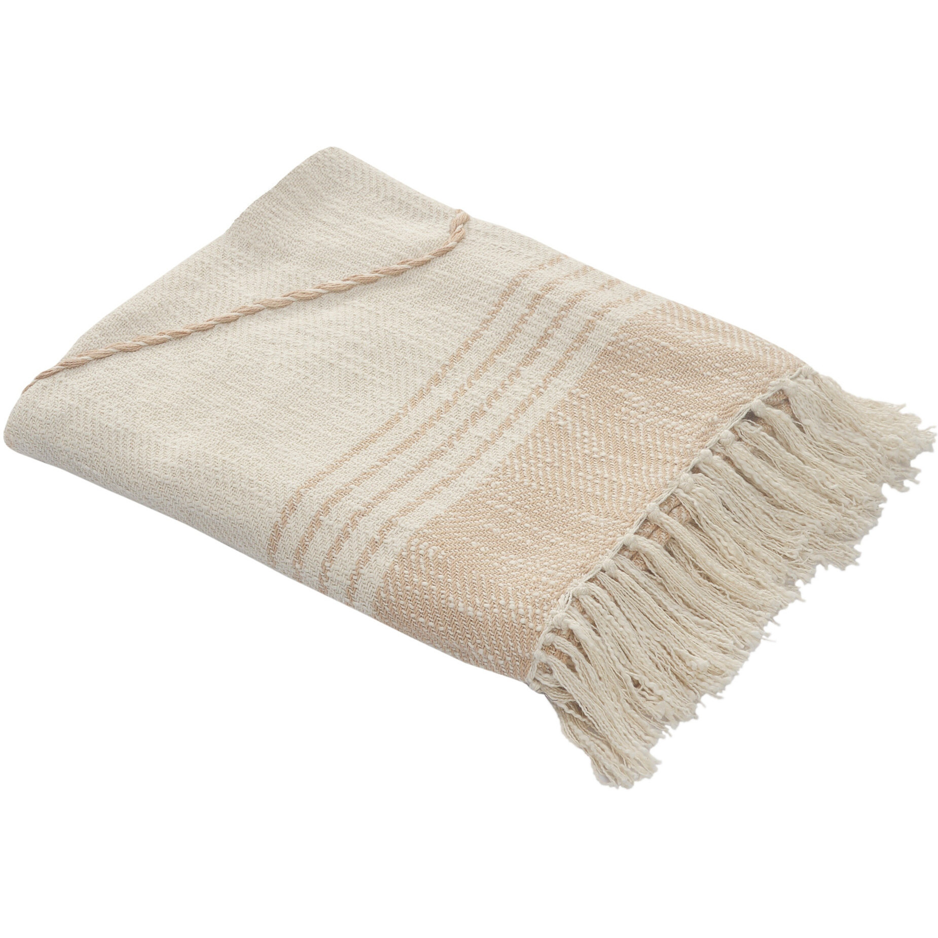 Beige Woven cotton Striped Throw Blanket