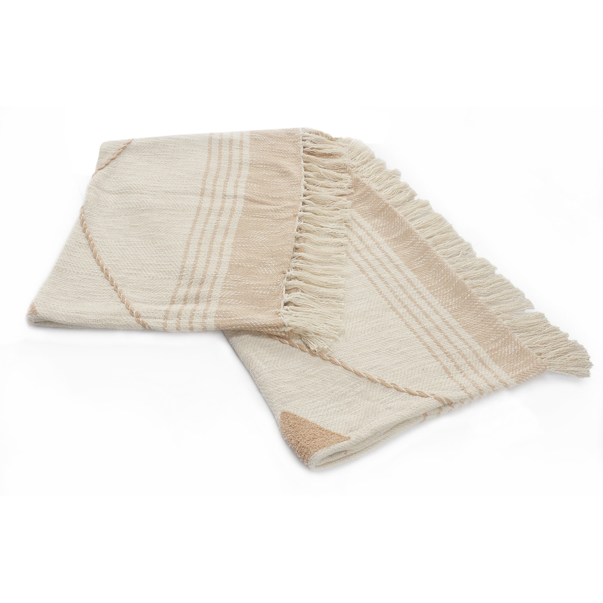 Beige Woven cotton Striped Throw Blanket