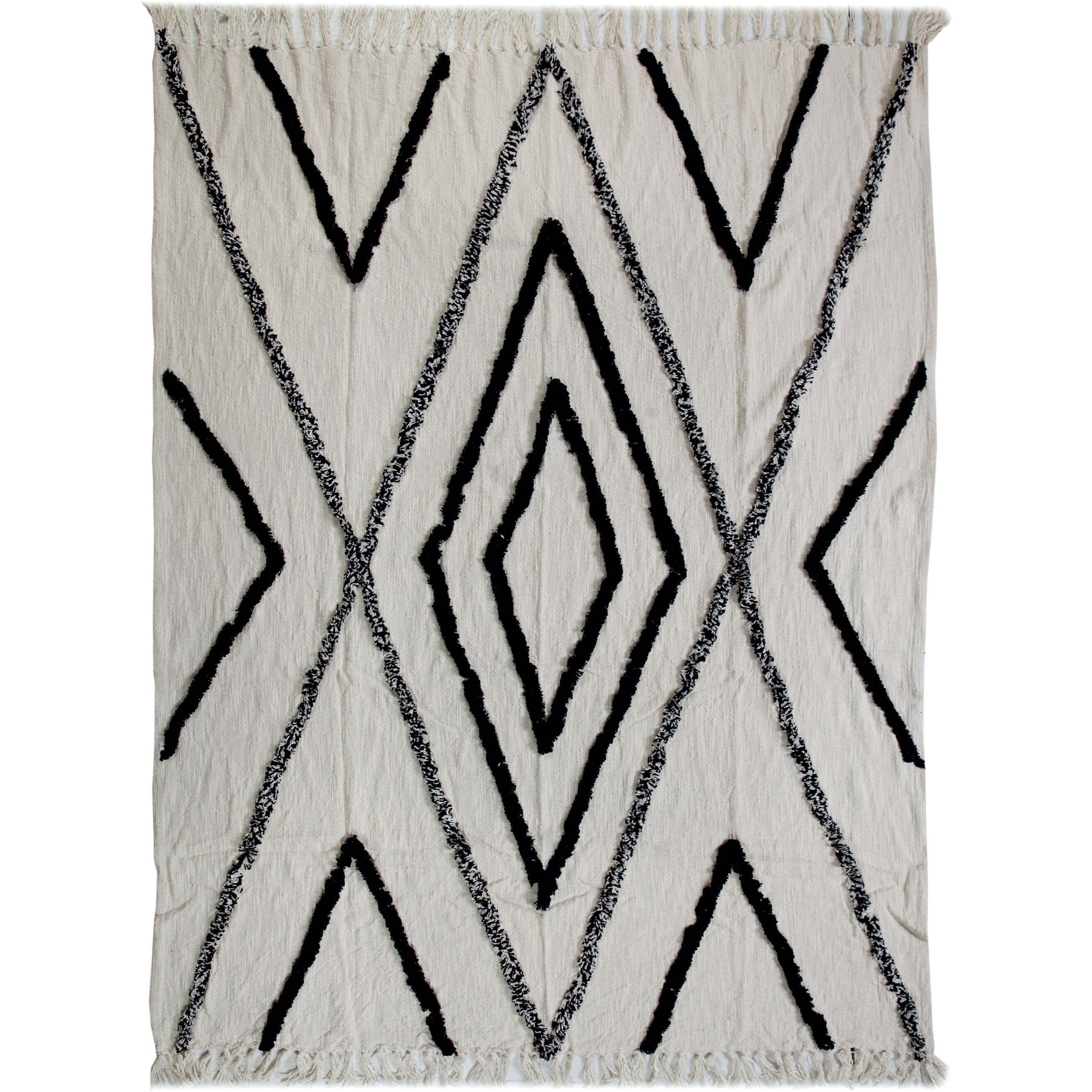 cream Woven cotton geometric Throw Blanket