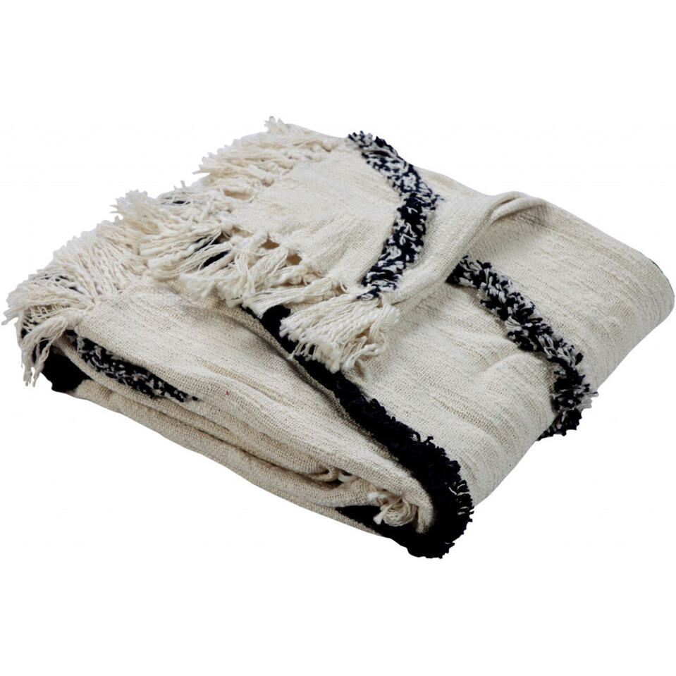 cream Woven cotton geometric Throw Blanket
