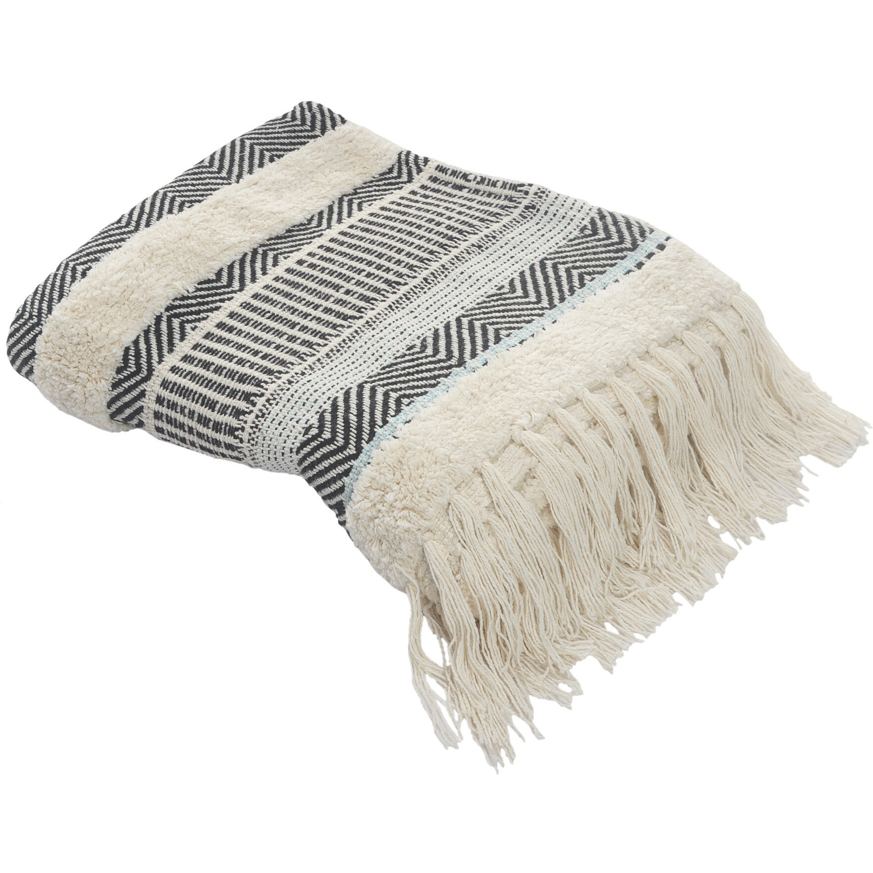 cream Woven cotton Herringbone Throw Blanket