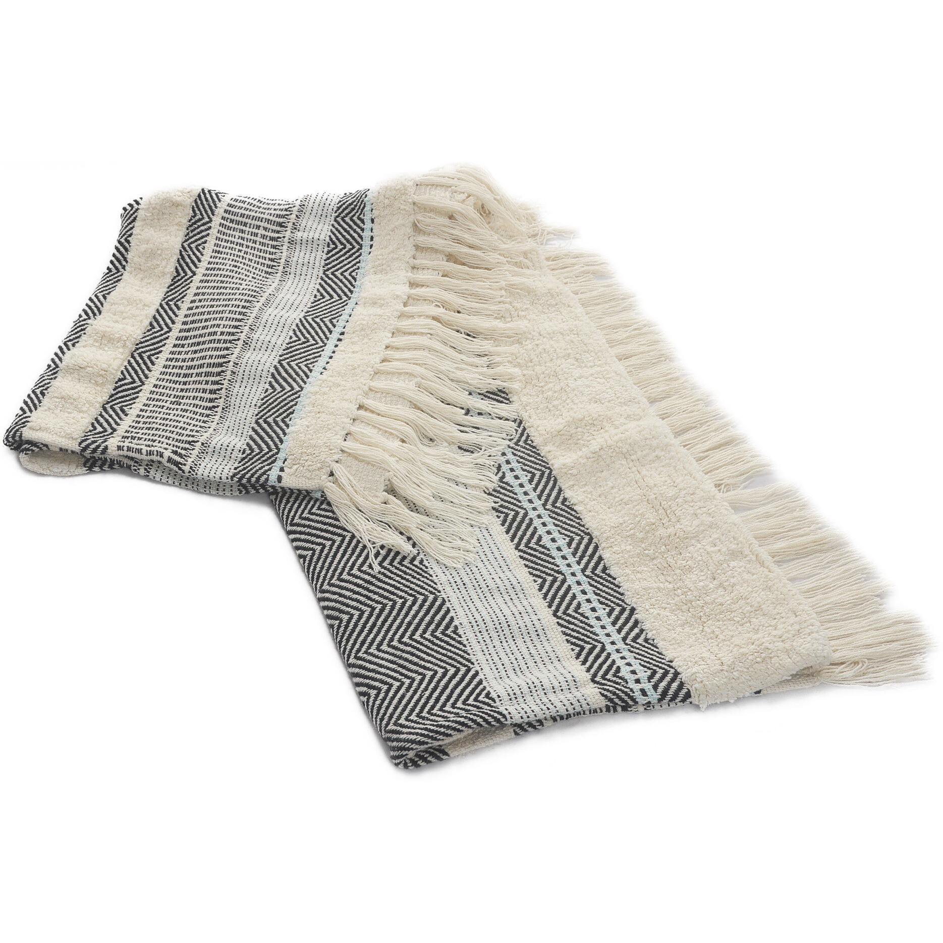 cream Woven cotton Herringbone Throw Blanket