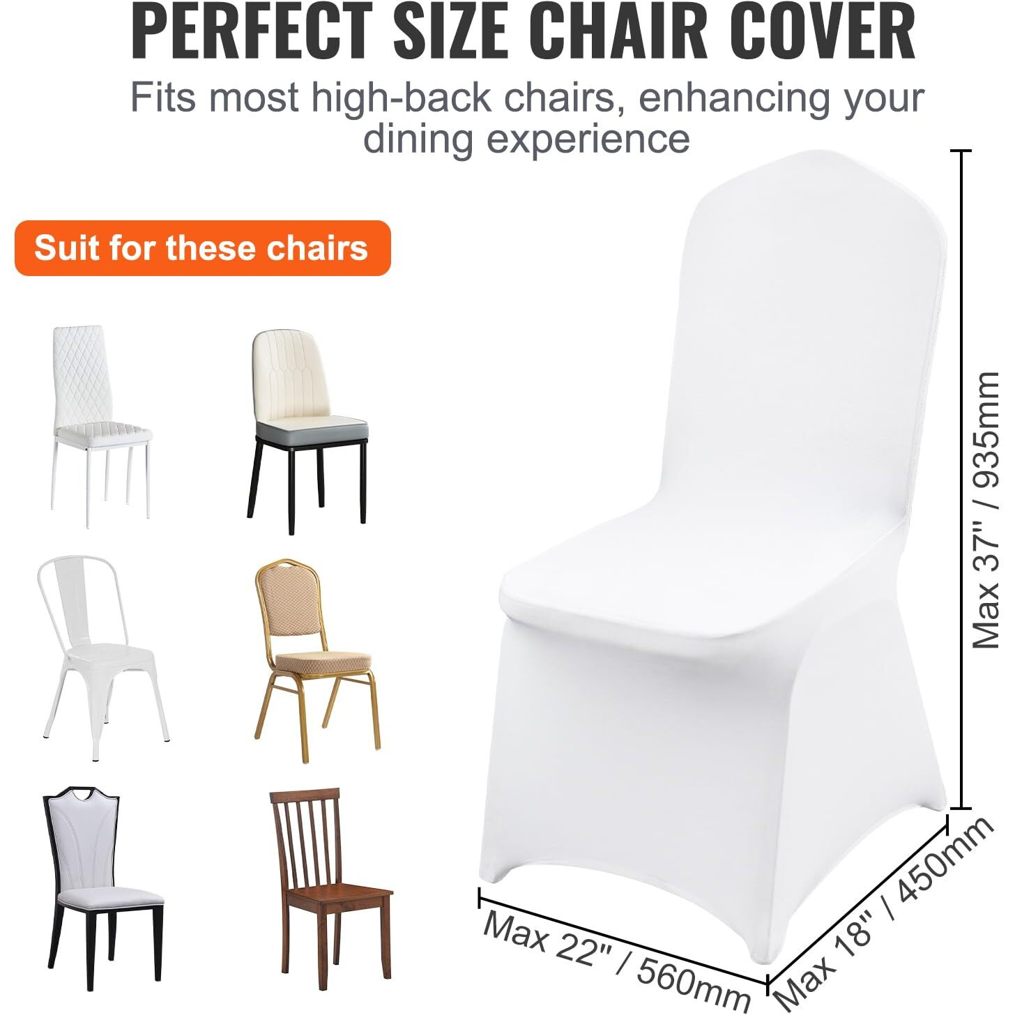 VEVOR Stretch Spandex Folding Chair Covers, Universal Fitted Chair Cover, Removable Washable Protective Slipcovers, for Wedding, Holiday, Banquet, Party, Celebration, Dining (30PCS White)