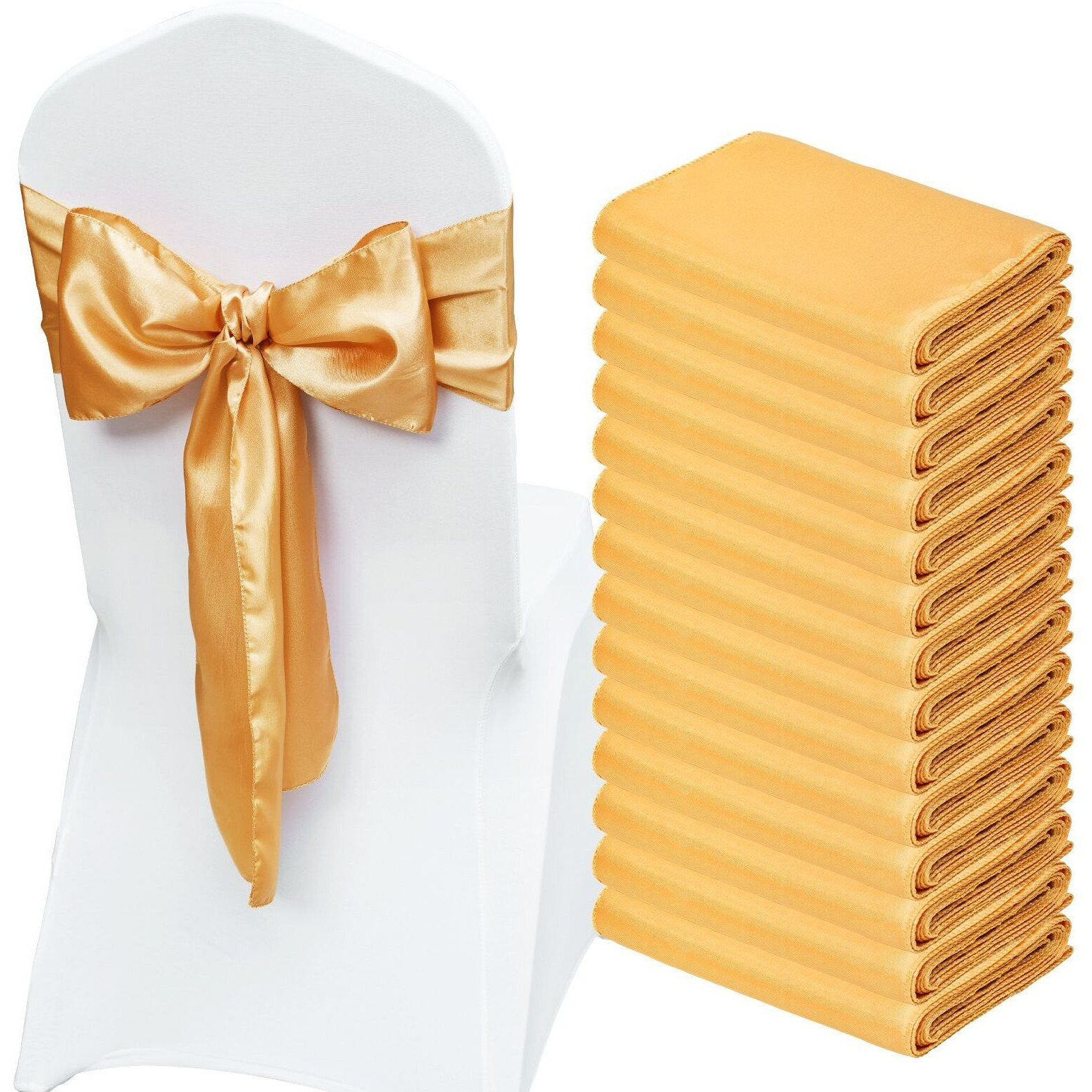 VEVOR Stretch Spandex Chair Sashes Bows, Chair Slipcover and Stretch Chair Sash, Elastic Chair Bands, Fitting Wedding, Holiday, Banquet, Party, Celebration Chair Decoration (50 PCS Gold)
