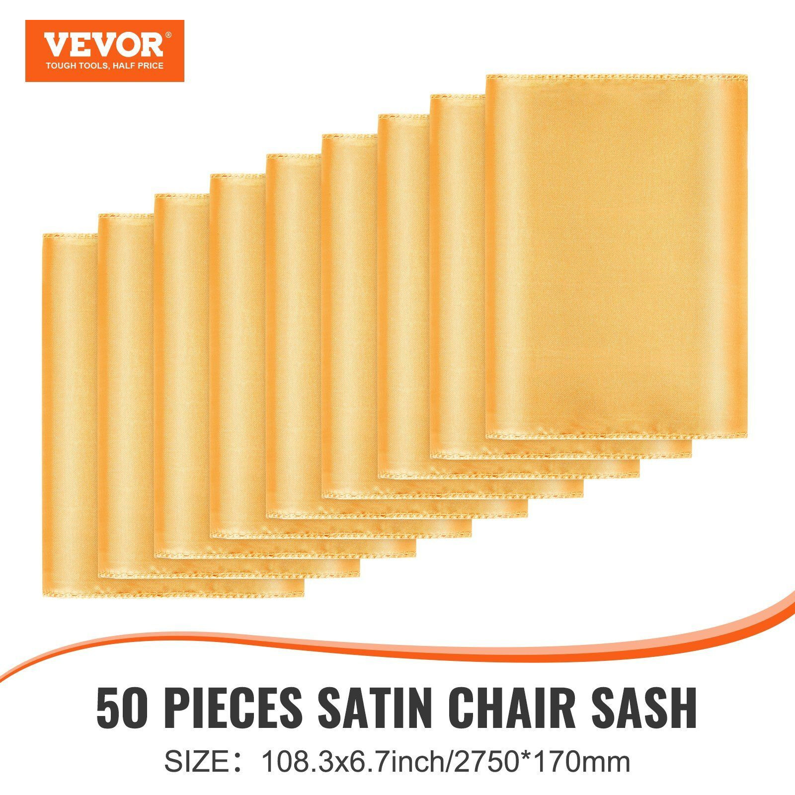 VEVOR Stretch Spandex Chair Sashes Bows, Chair Slipcover and Stretch Chair Sash, Elastic Chair Bands, Fitting Wedding, Holiday, Banquet, Party, Celebration Chair Decoration (50 PCS Gold)
