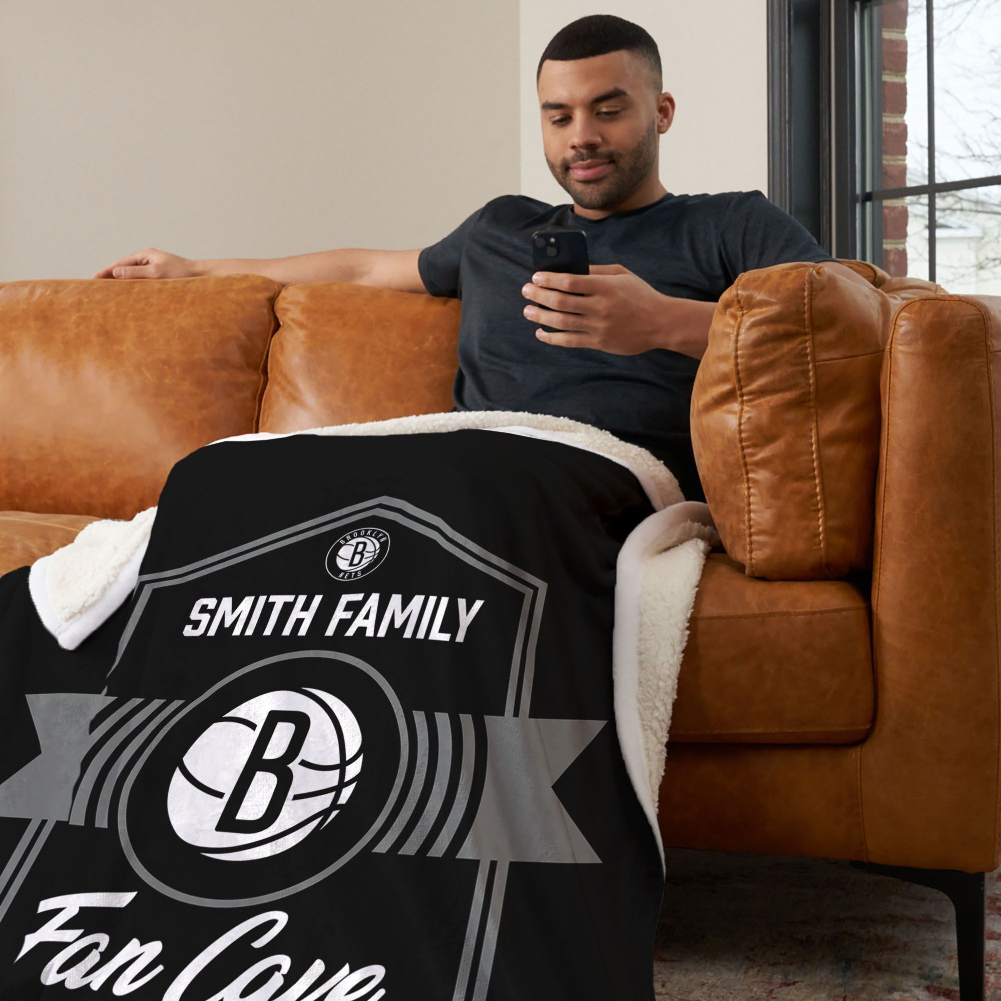 NBA Brooklyn Nets Dominion Personalized Silk Touch Sherpa Throw Blanket 50X60 Inches